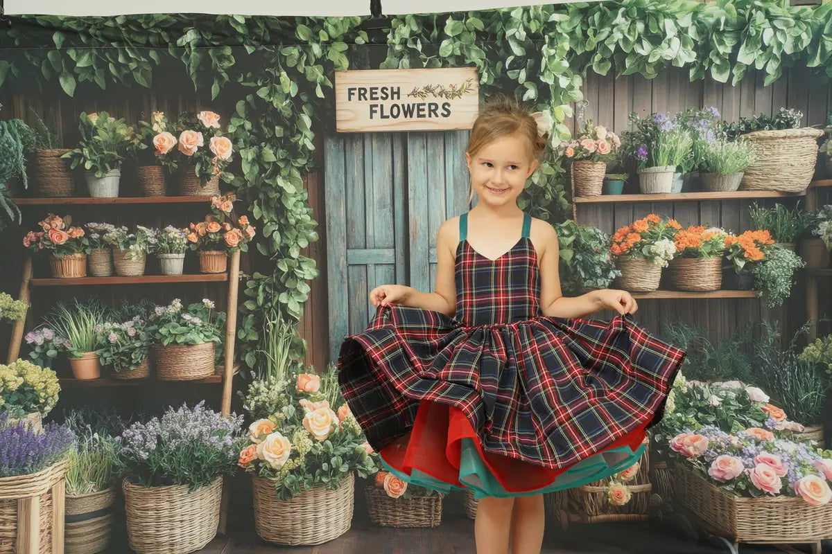 Kate Spring/Summer Plaid Lace-Up Kids Dress for Photography - Kate Backdrop AU