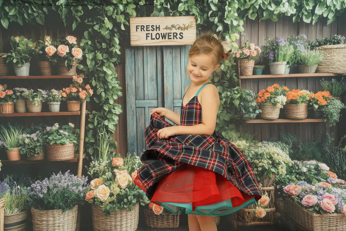 Kate Spring/Summer Plaid Lace-Up Kids Dress for Photography - Kate Backdrop AU