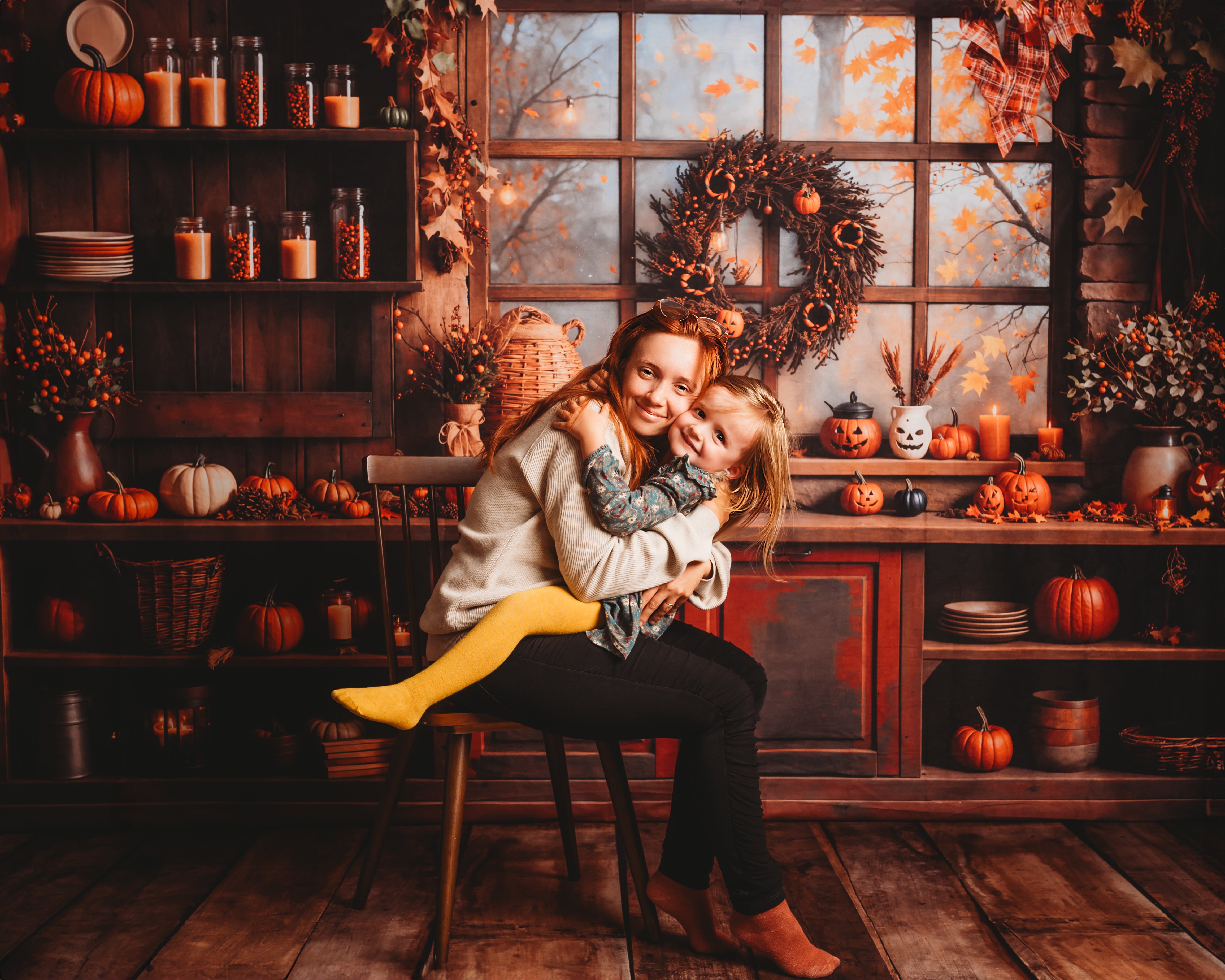 Kate Fall Halloween Pumpkin Orange Kitchen Backdrop for Photography