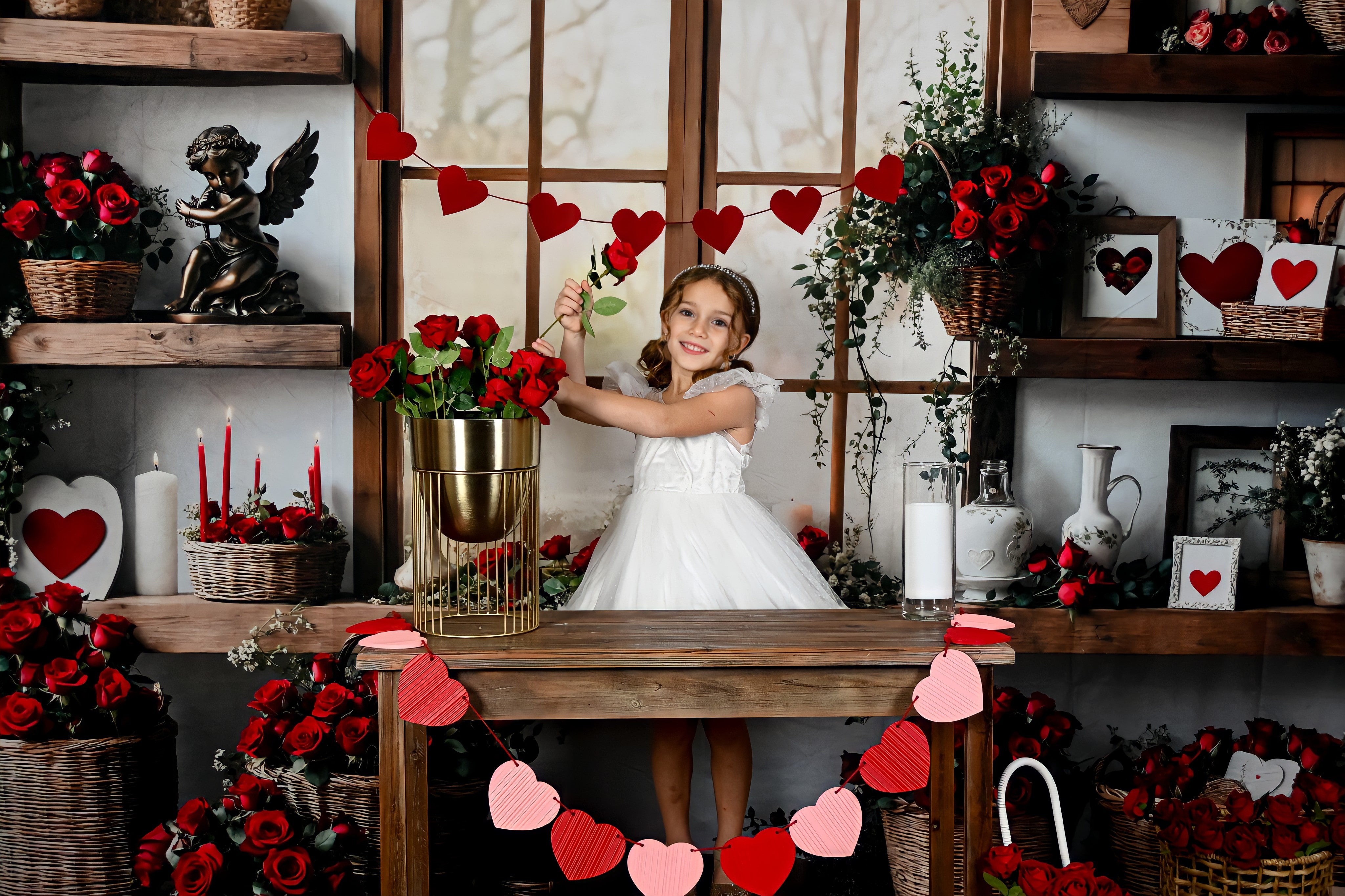 Kate Valentine's Day Roses Shelves Backdrop Designed by Emetselch - Kate Backdrop AU