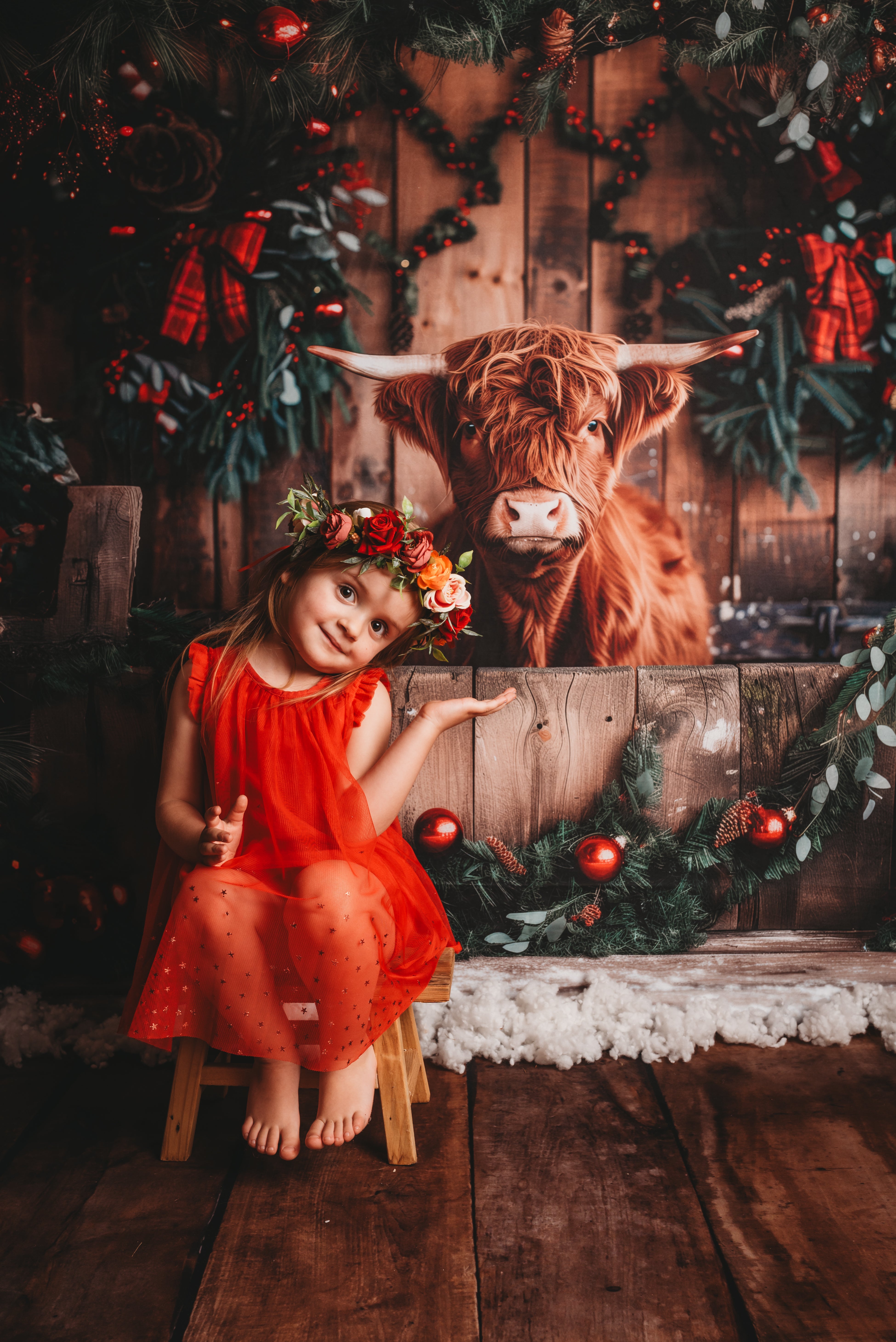 Kate Rustic Christmas Highland Cow Backdrop Designed by Patty Roberts - Kate Backdrop AU