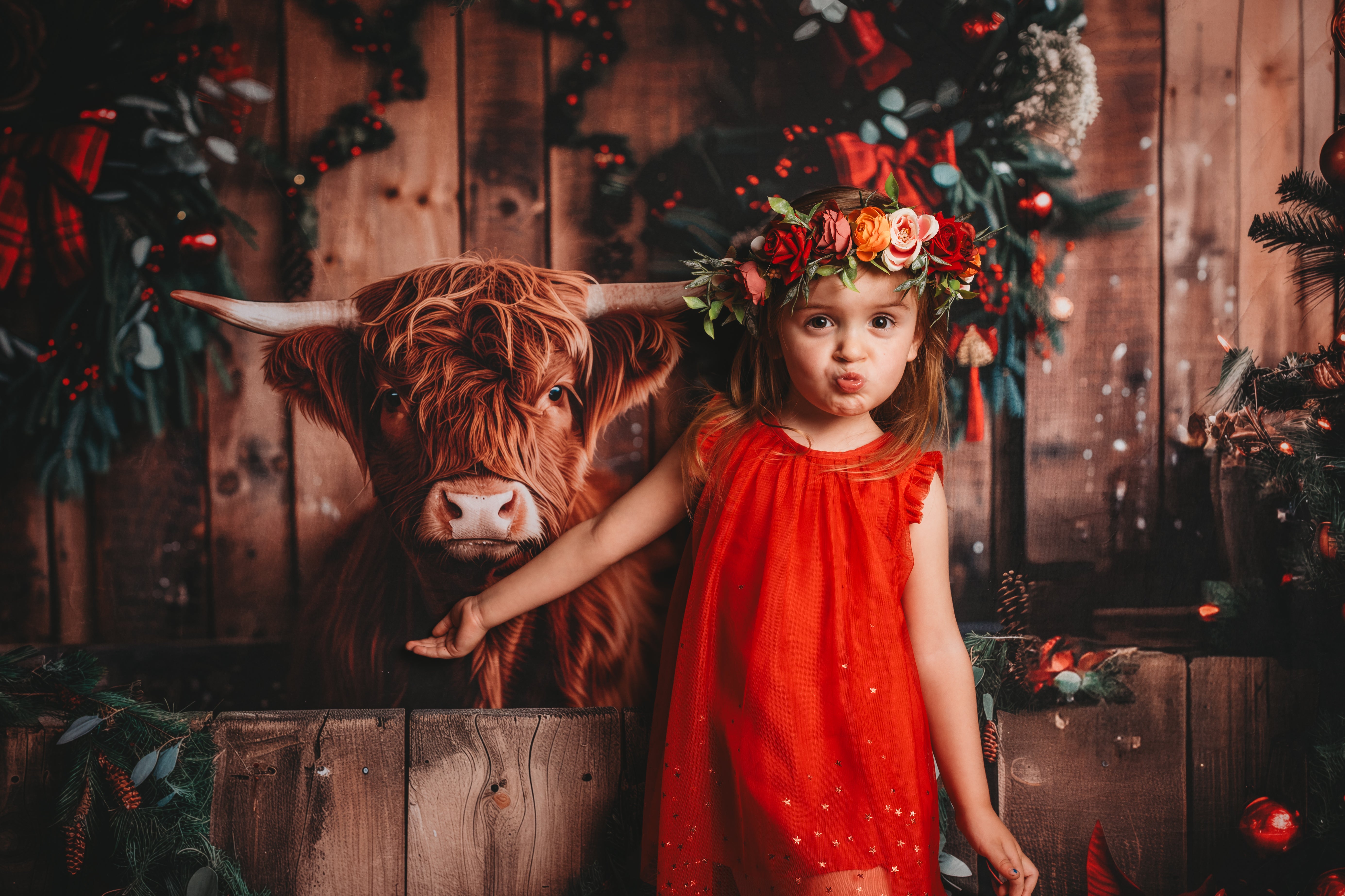 Kate Rustic Christmas Highland Cow Backdrop Designed by Patty Roberts - Kate Backdrop AU