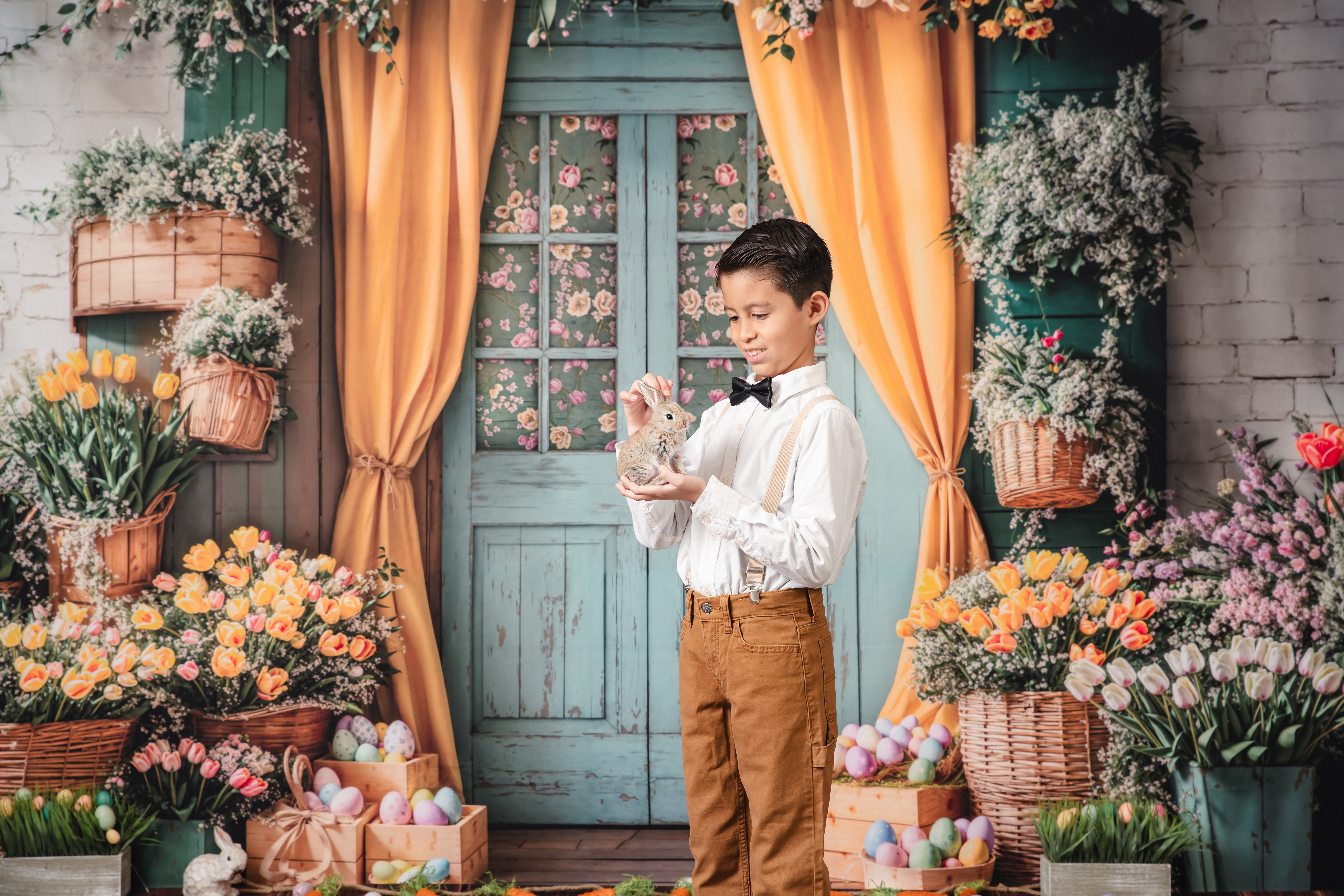 Kate Easter Floral Door Curtain Fleece Backdrop Designed by Emetselch - Kate Backdrop AU