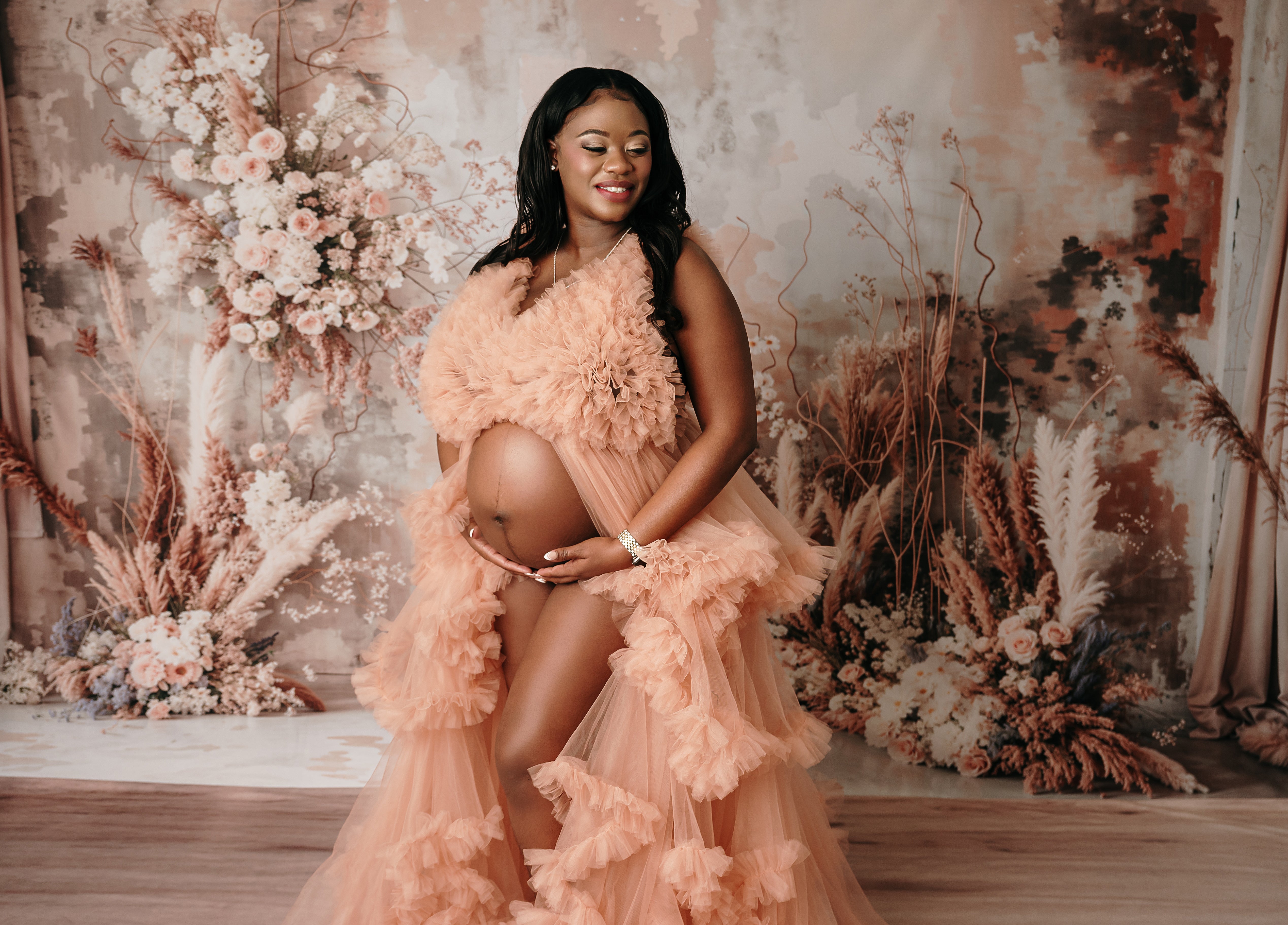 Kate Boho Dried Flowers Backdrop+Abstract Texture Floral Floor Backdrop - Kate Backdrop AU