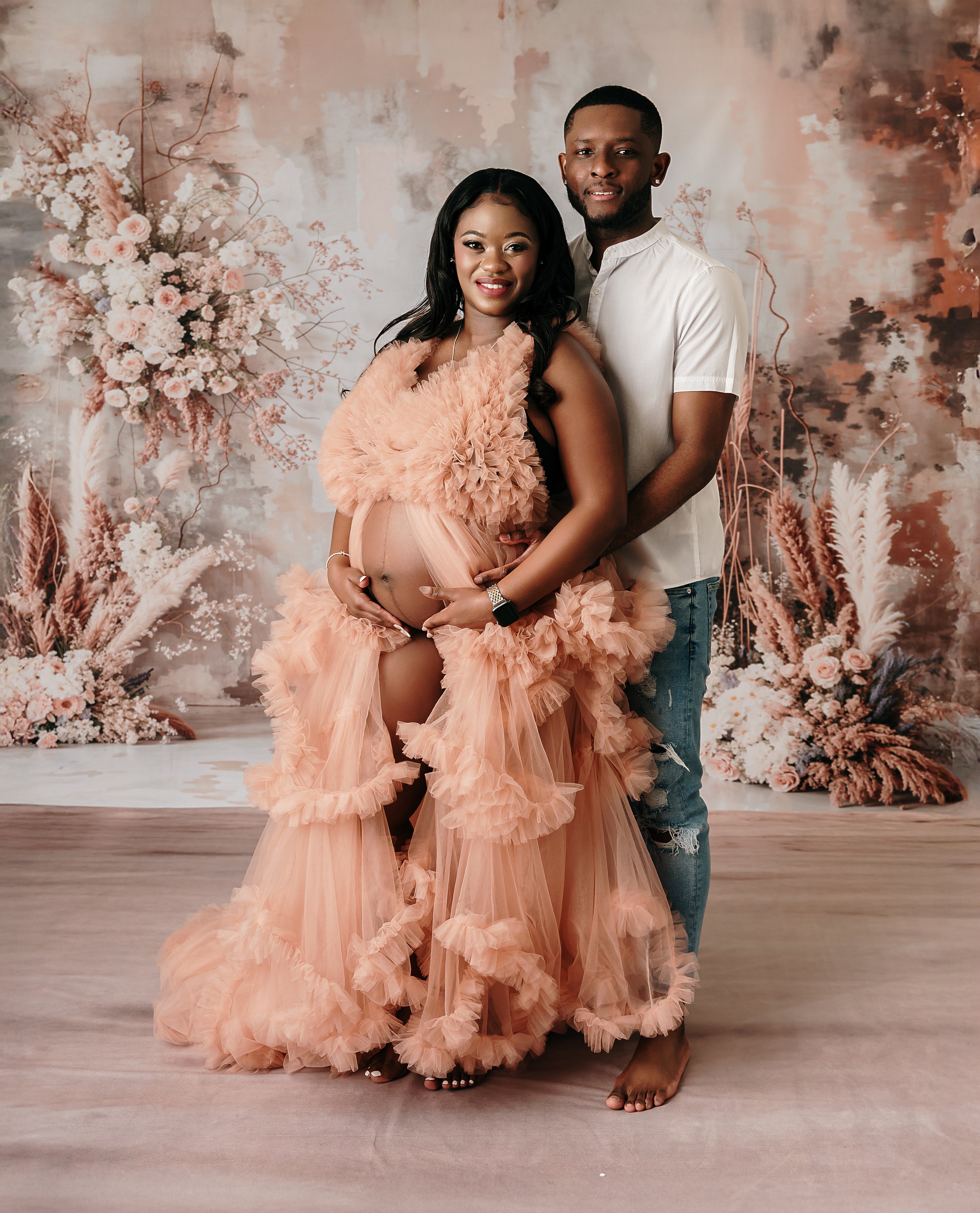 Kate Boho Dried Flowers Backdrop+Abstract Texture Floral Floor Backdrop - Kate Backdrop AU