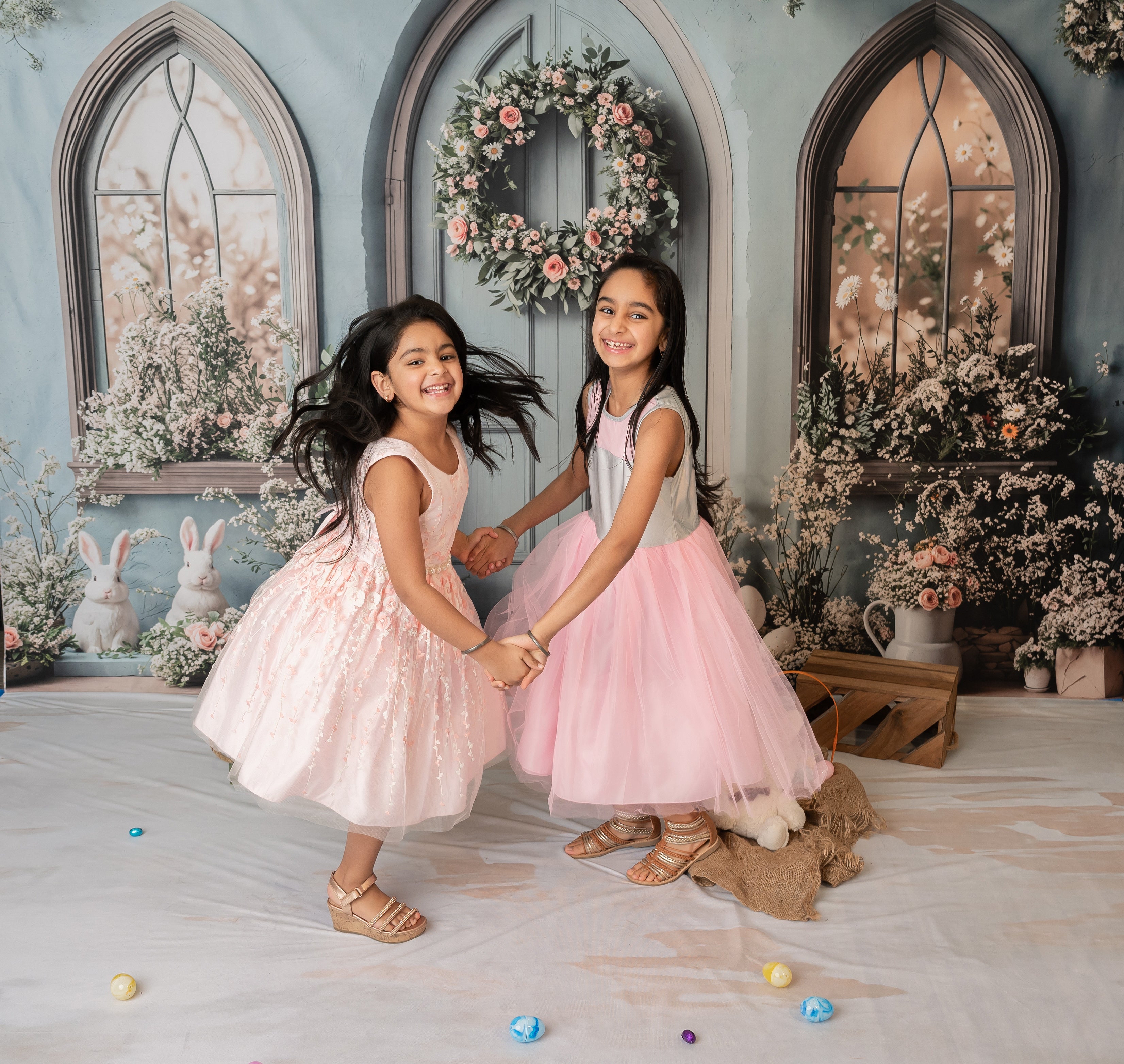 Kate Easter Bunny Wreath Door Backdrop+Abstract Texture Floor Backdrop - Kate Backdrop AU