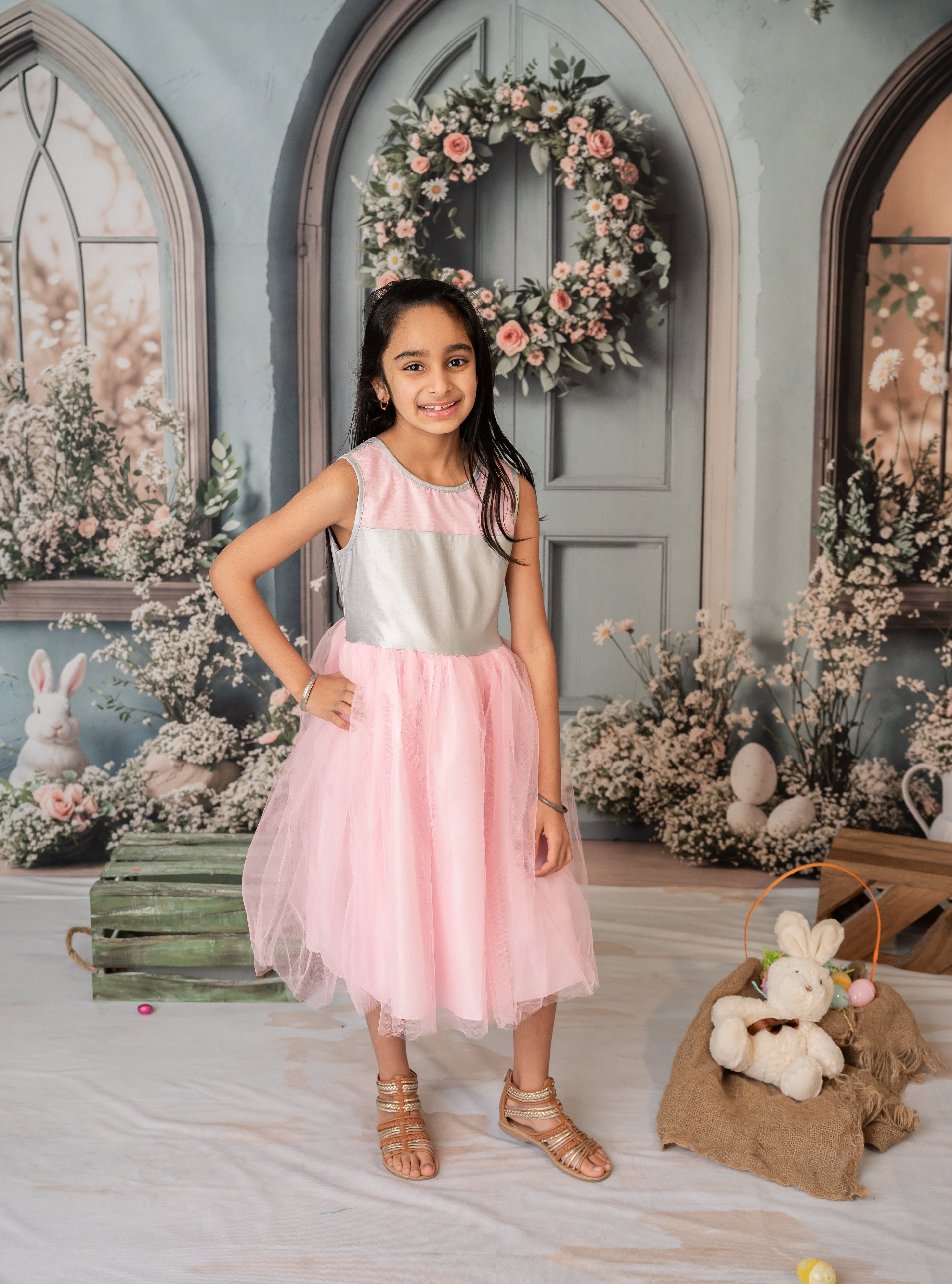 Kate Easter Bunny Wreath Door Backdrop+Abstract Texture Floor Backdrop - Kate Backdrop AU