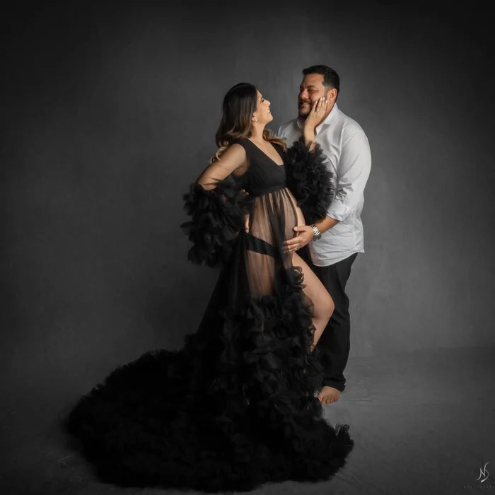 Kate Mesh V-neck Trailing Mid Sleeve Maternity Photoshoot Dress - Kate Backdrop AU