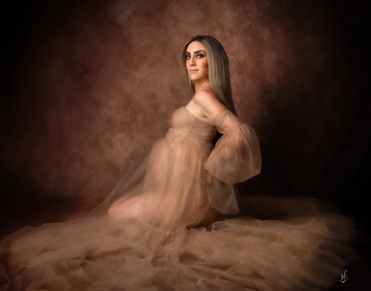 Kate Light Brown Sexy Tulle Maternity Photoshoot Dress - Kate Backdrop AU