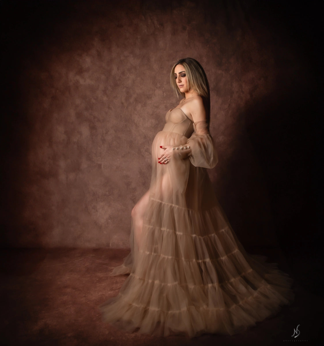 Kate Light Brown Sexy Tulle Maternity Photoshoot Dress - Kate Backdrop AU