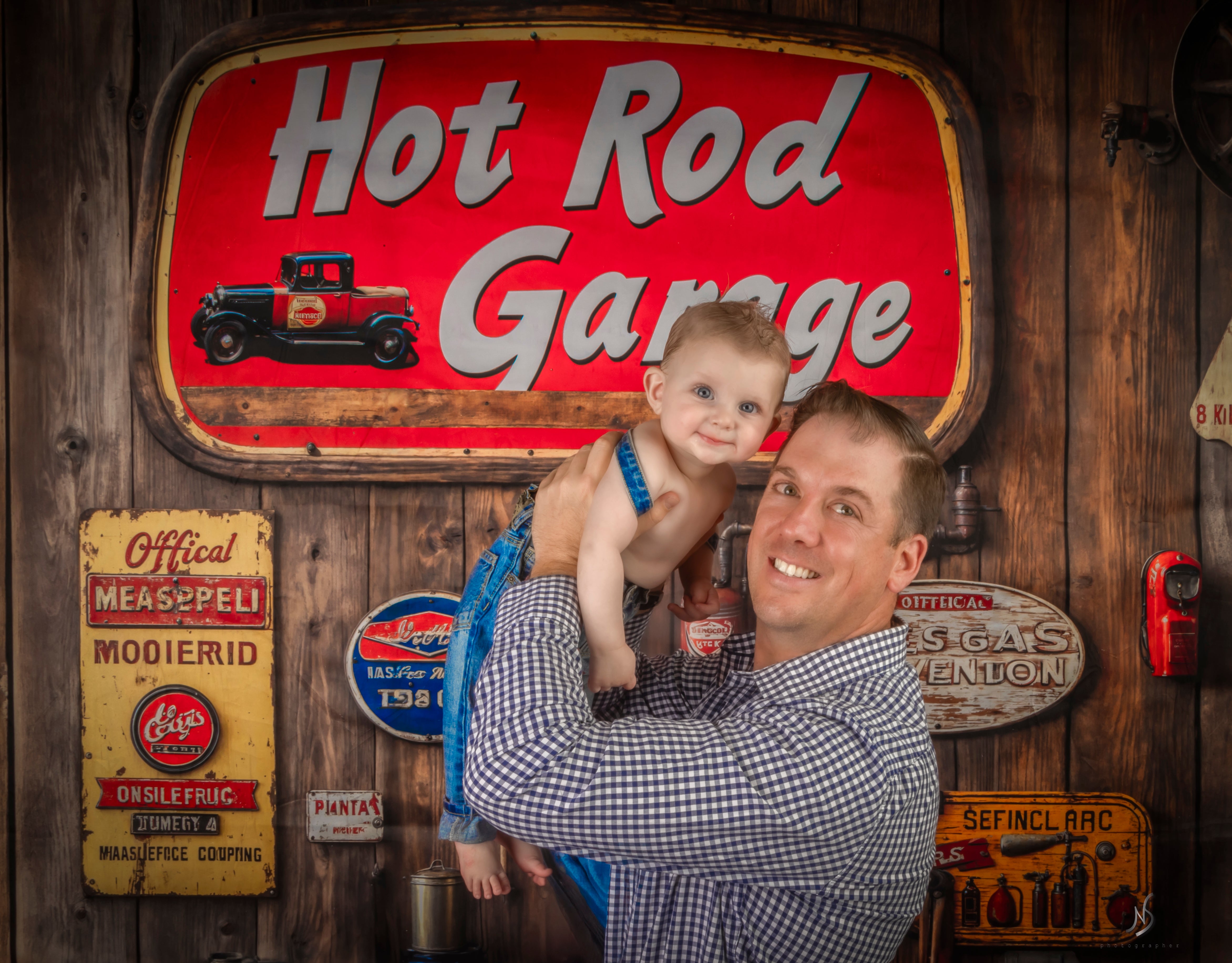 Kate Vintage Garage Wooden Wall Backdrop Designed by Emetselch