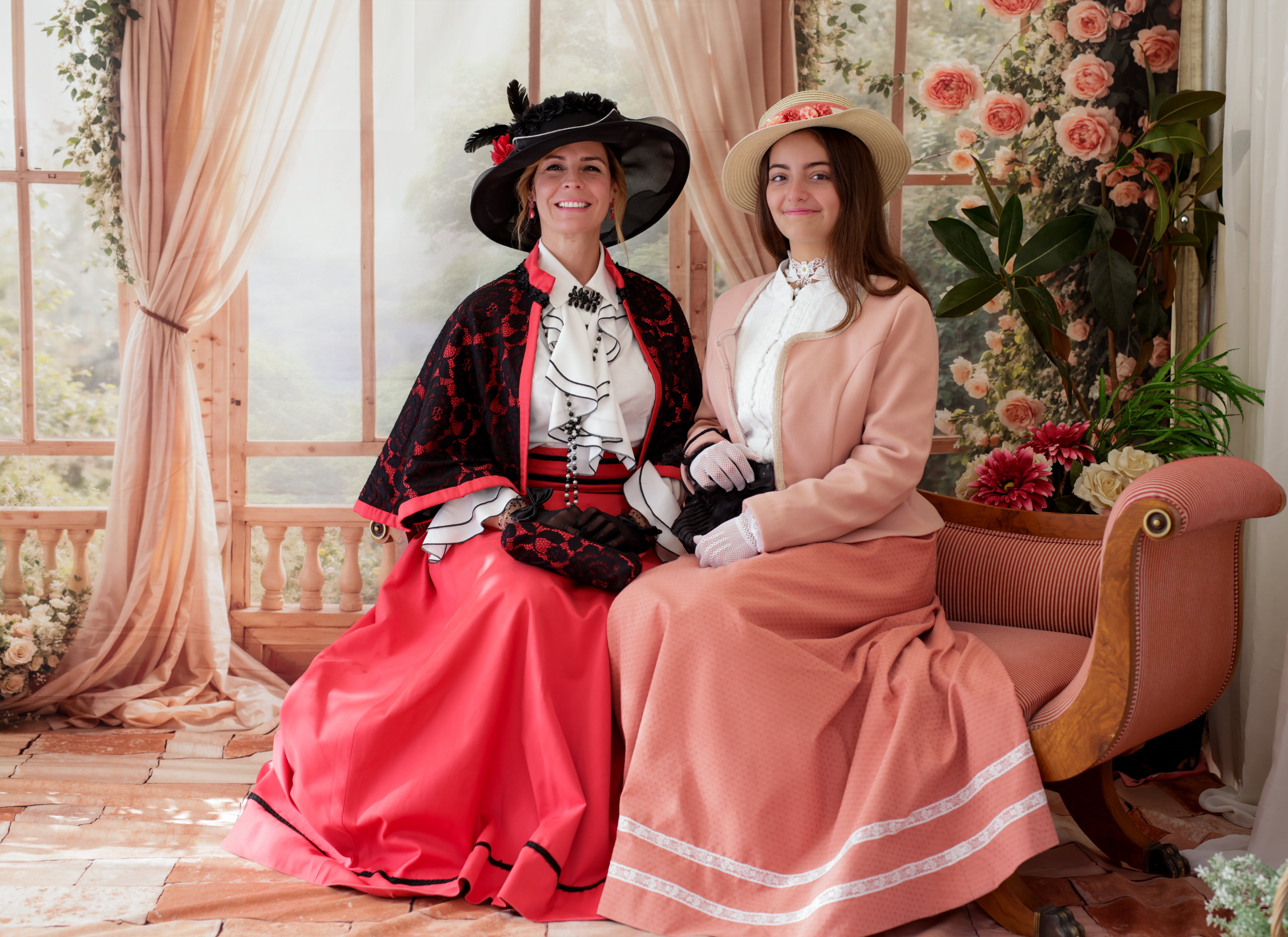 Kate Spring Pink Flowers Window Room Backdrop+Distressed Brick Floor Backdrop - Kate Backdrop AU