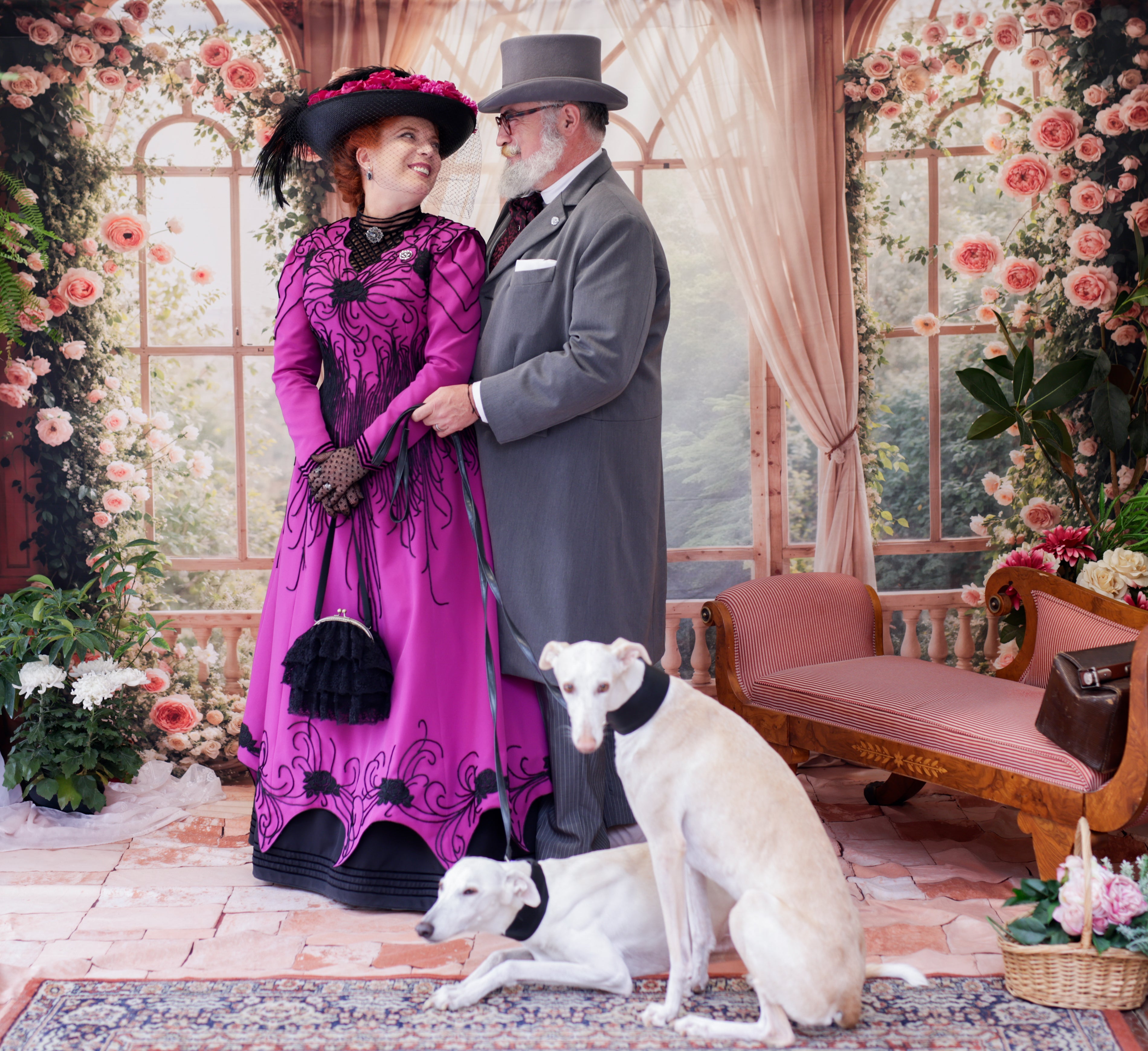 Kate Spring Pink Flowers Window Room Backdrop+Distressed Brick Floor Backdrop - Kate Backdrop AU