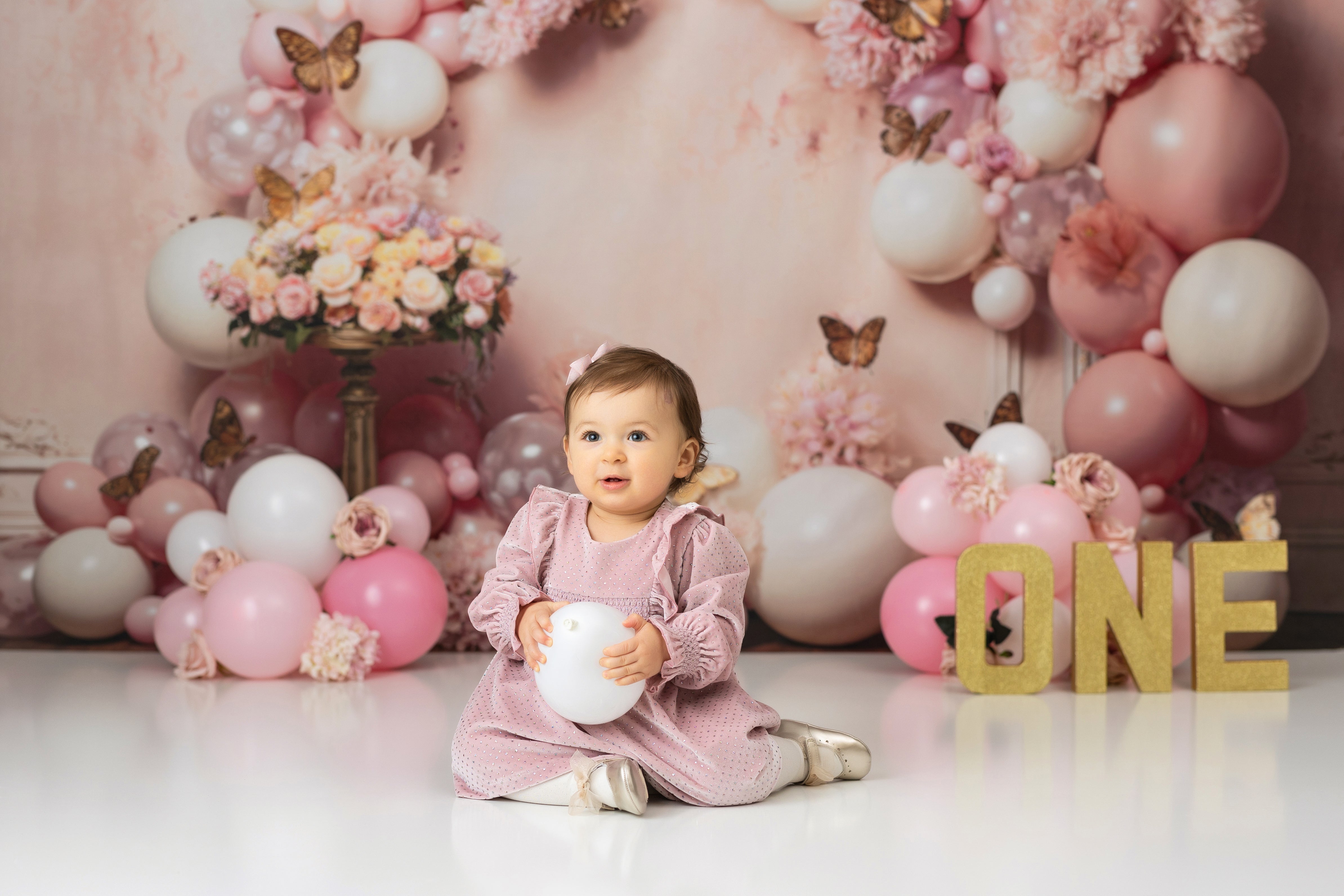 Kate Pink Flower Butterfly Balloon Backdrop Designed by Emetselch - Kate Backdrop AU