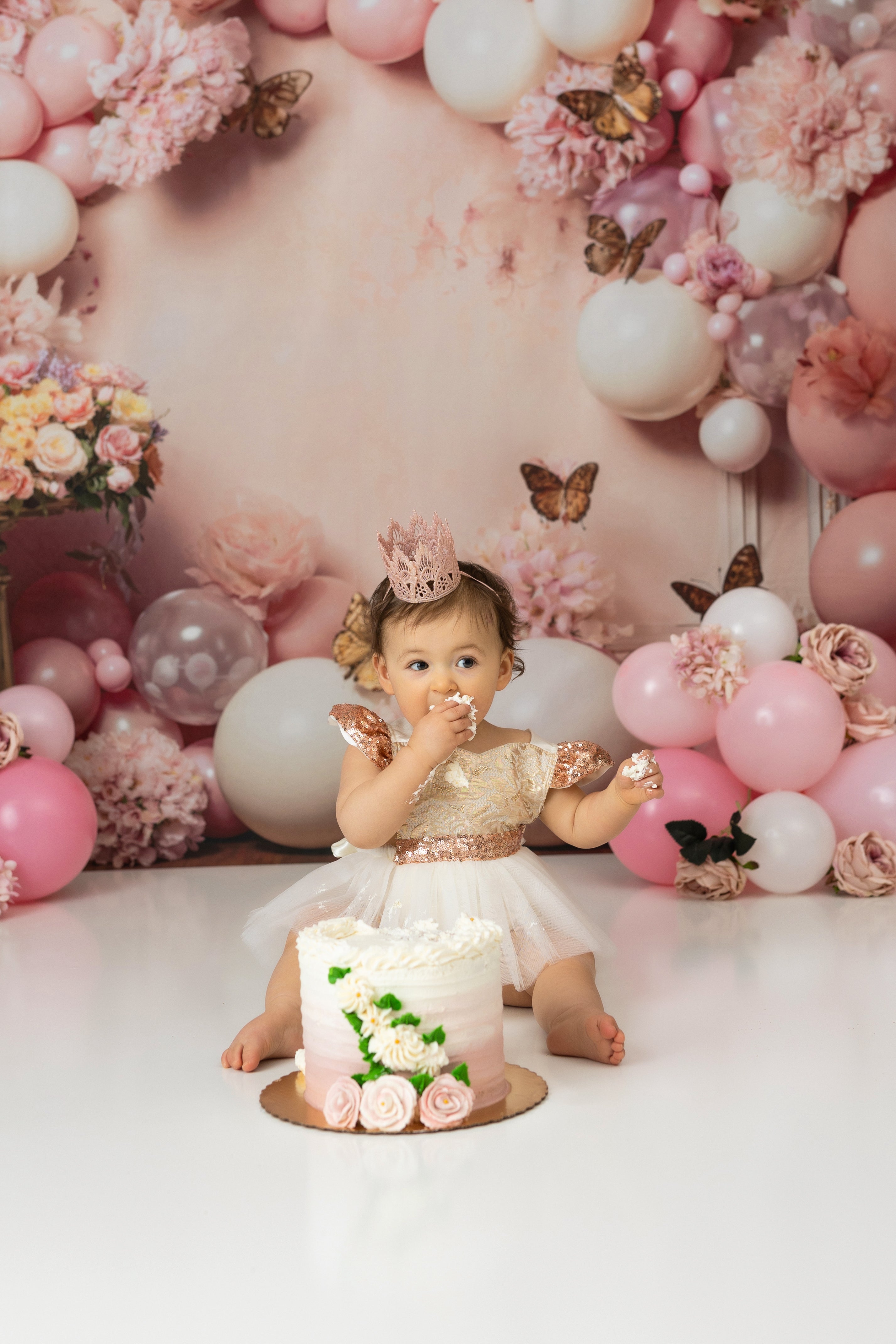 Kate Pink Flower Butterfly Balloon Backdrop Designed by Emetselch - Kate Backdrop AU