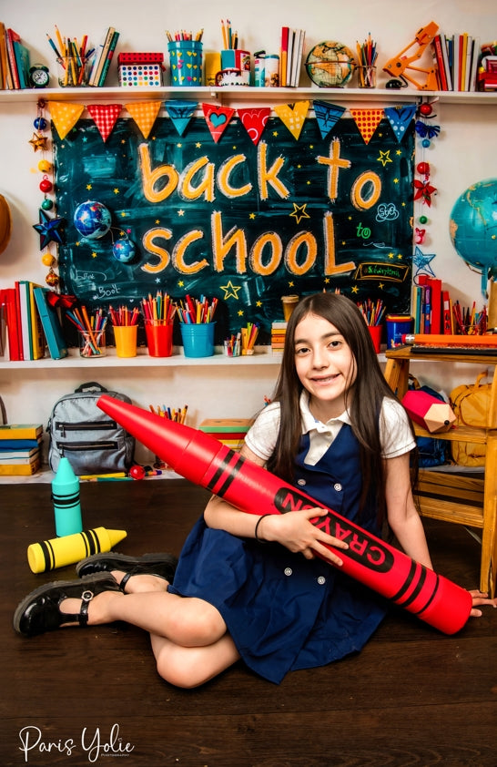 Kate Back to School Backdrop Colorful Book Pencil Designed by Emetselch - Kate Backdrop AU