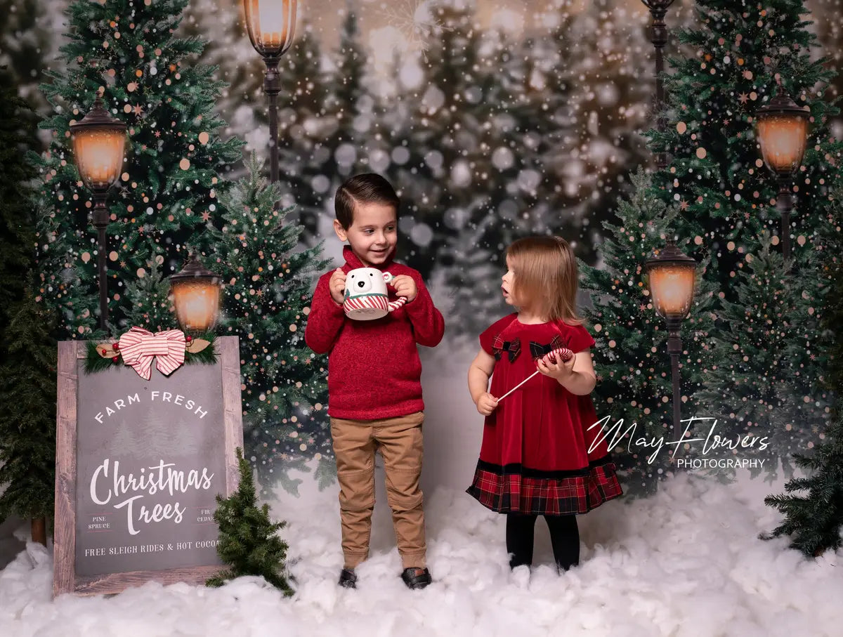 Kate Christmas Snow Forest Lights Backdrop for Photography - Kate Backdrop AU