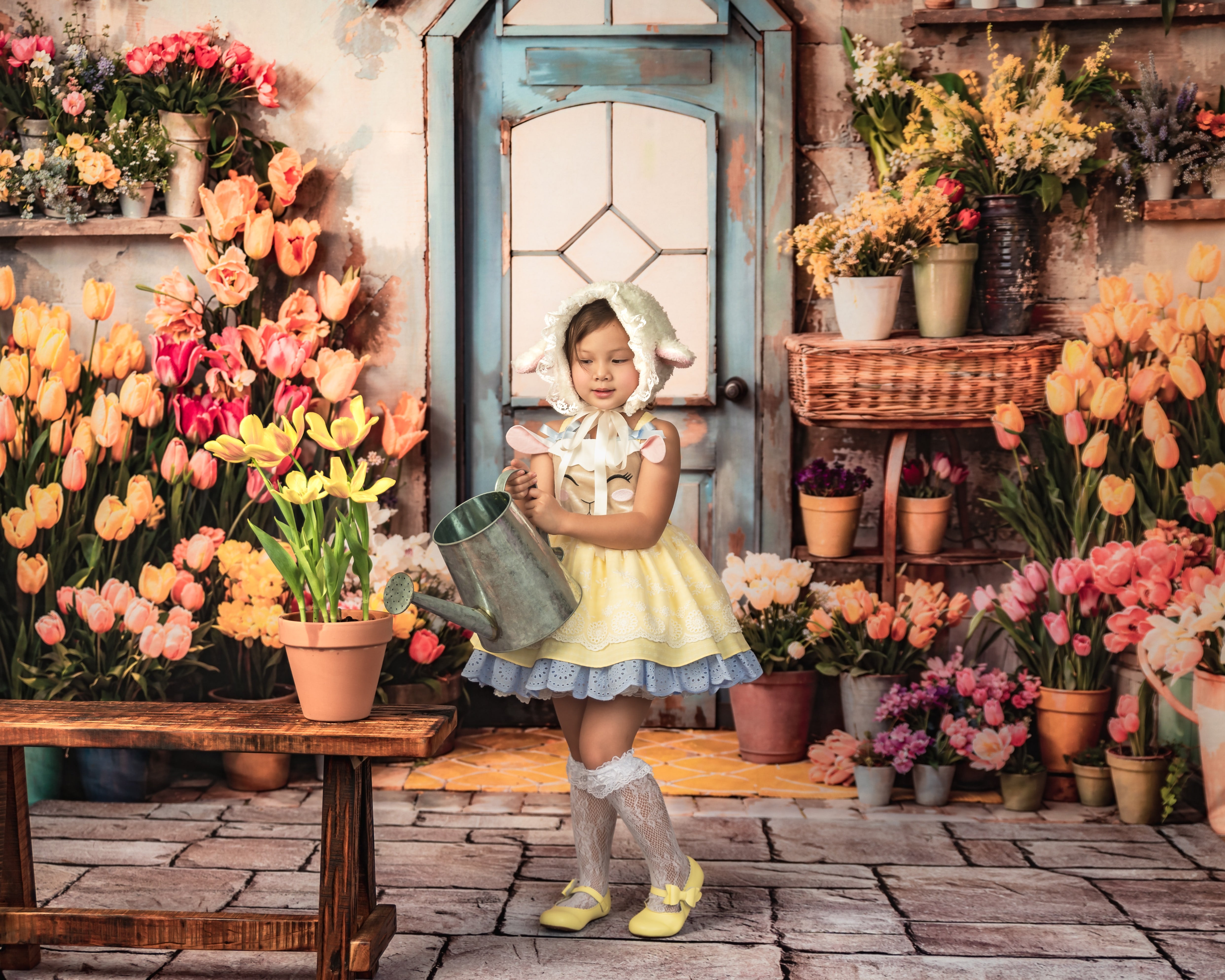 Kate Spring Flowers Tulips Greenhouse Backdrop Designed by Emetselch - Kate Backdrop AU