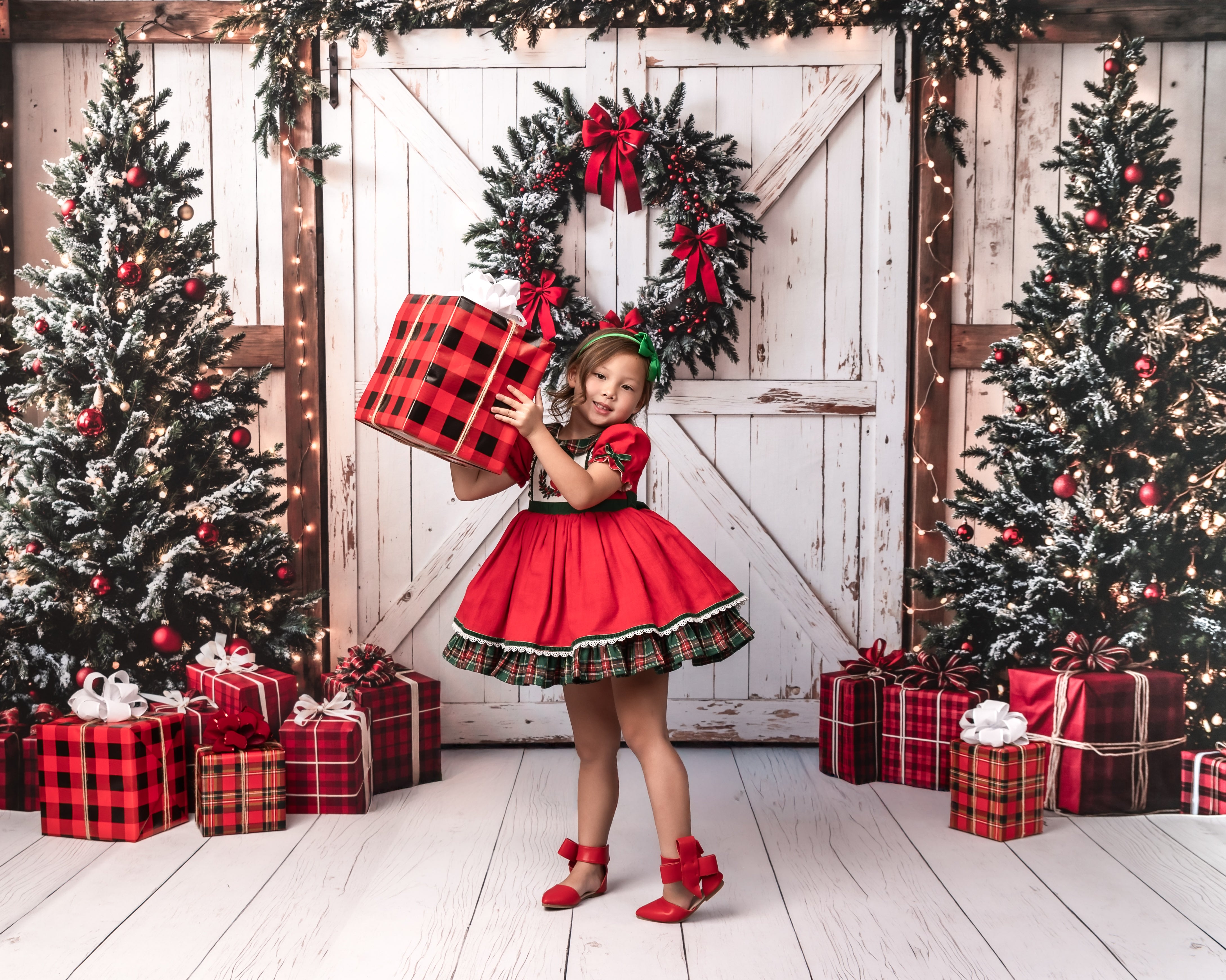 Kate Christmas Tree White Barn Door Backdrop Designed by Emetselch - Kate Backdrop AU