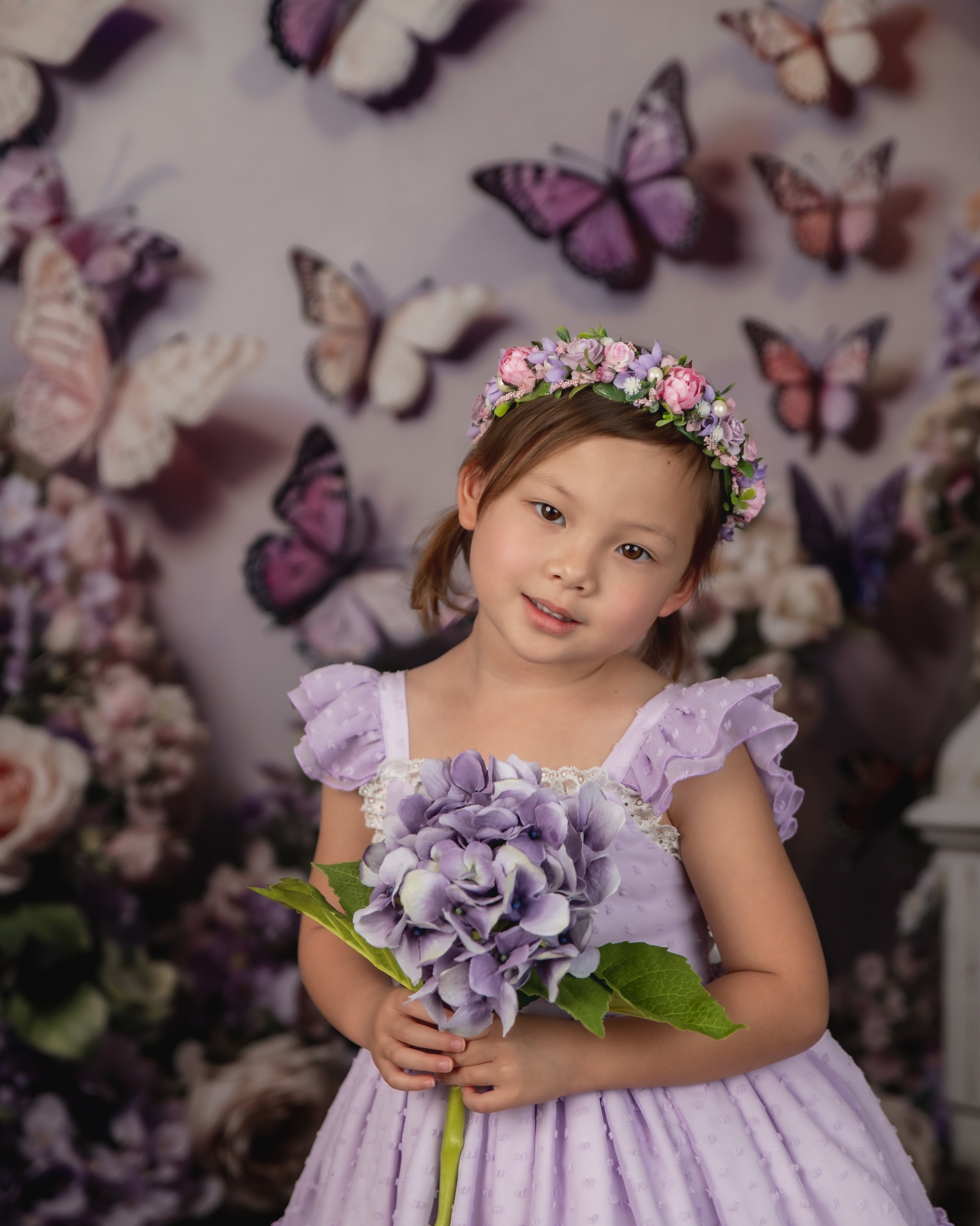 Kate Spring Pink Purple Flowers Butterfly Wall Backdrop Designed by Emetselch - Kate Backdrop AU