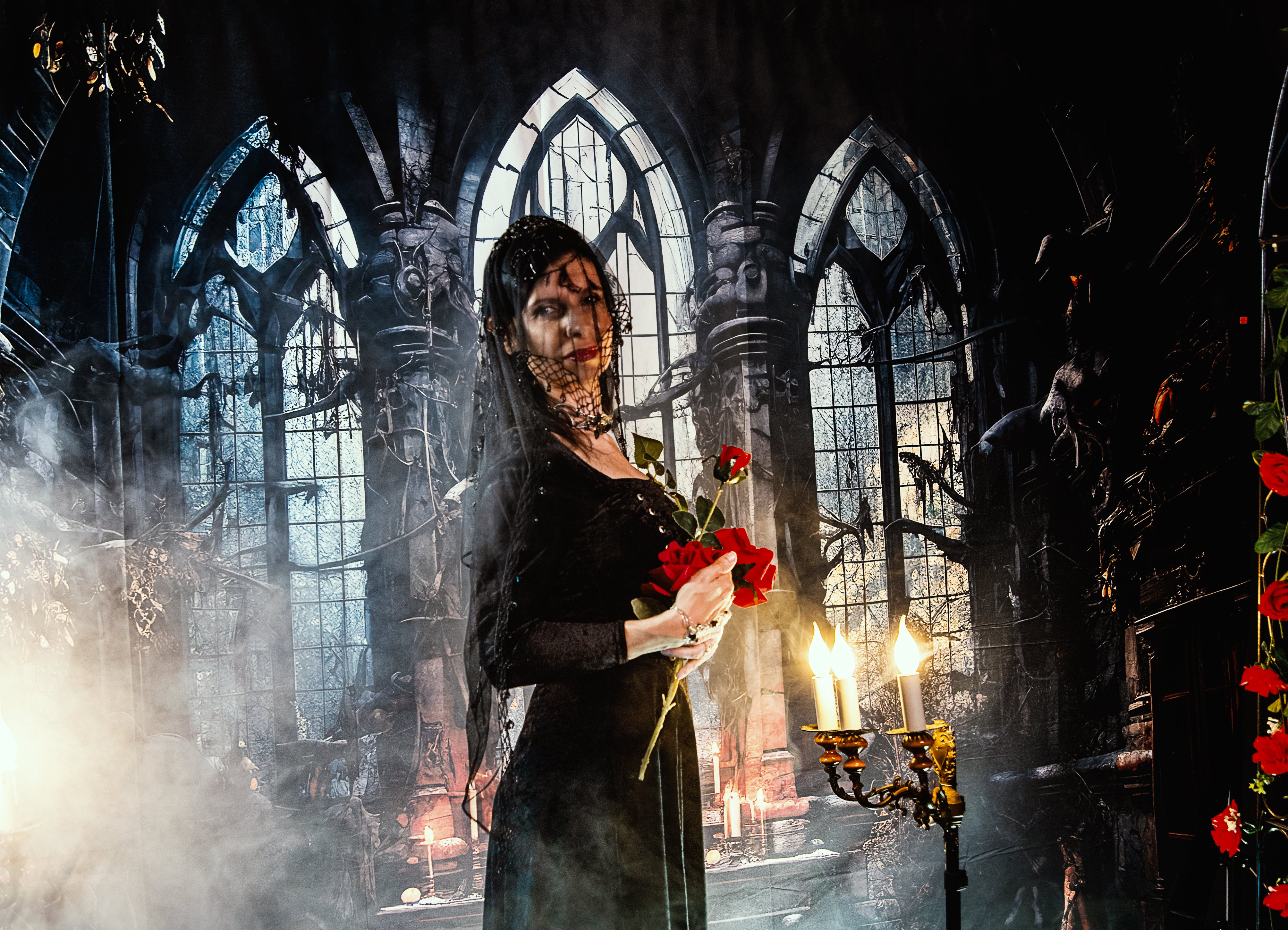 Kate Dark Windows Halloween Backdrop Designed by Emetselch - Kate Backdrop AU