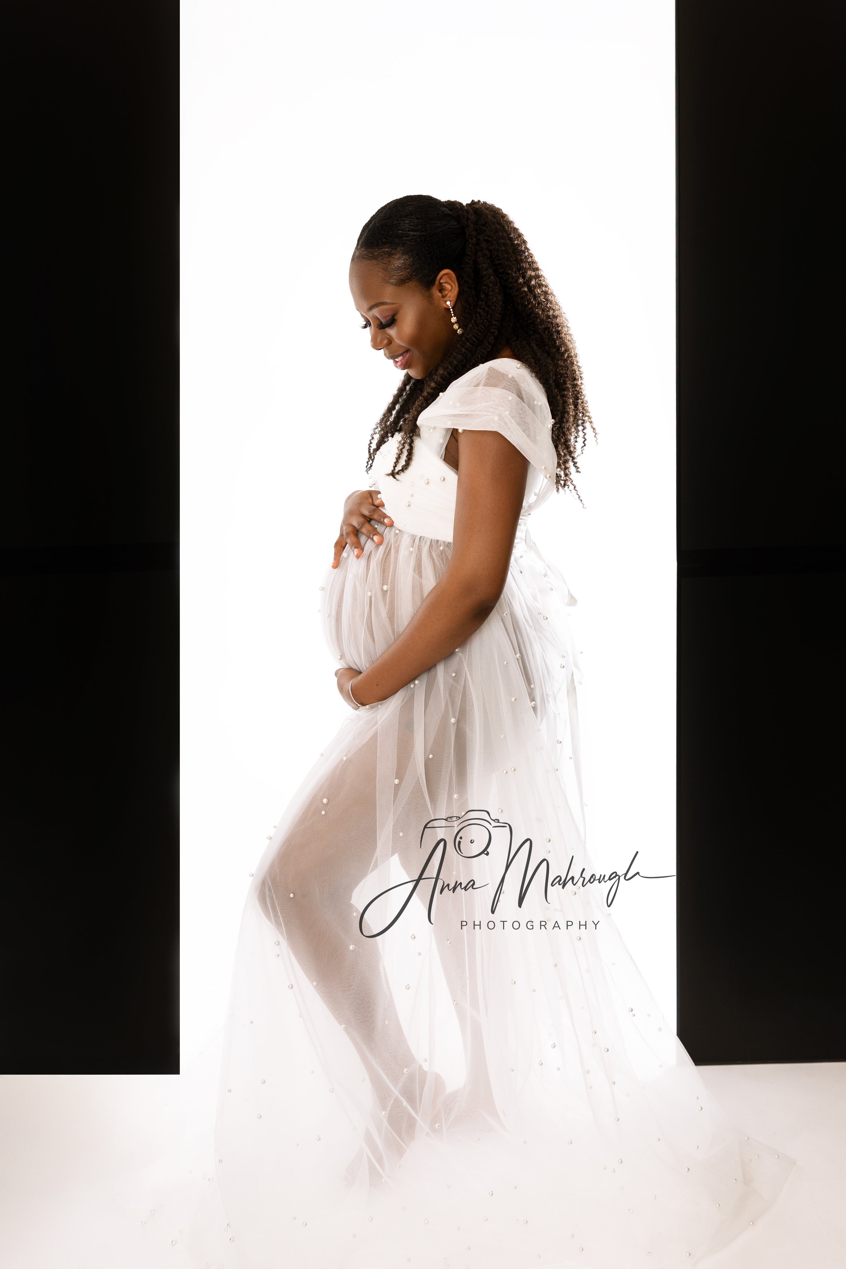 Kate White Tube Top Mesh Maternity Photoshoot Dress - Kate Backdrop AU