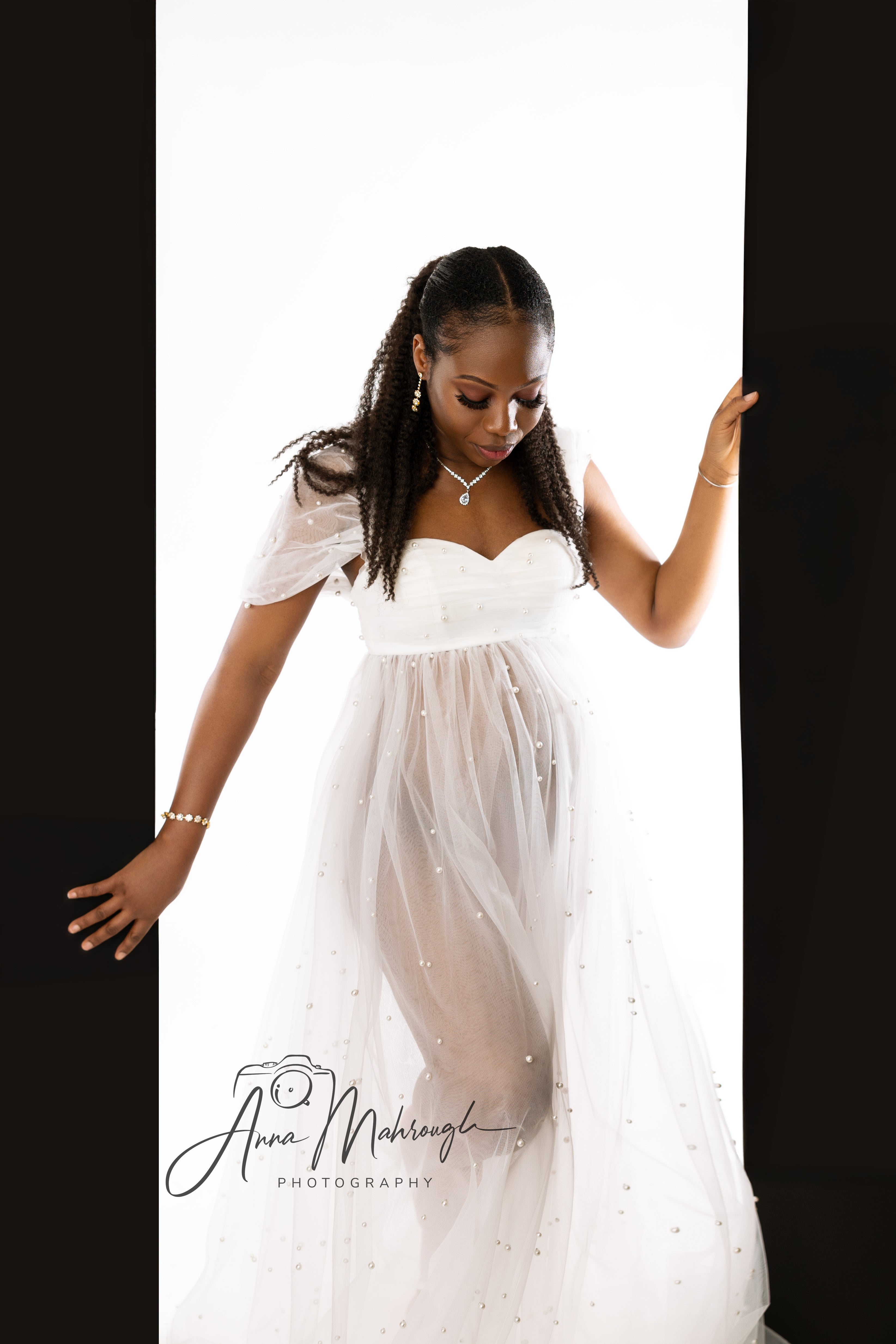 Kate White Tube Top Mesh Maternity Photoshoot Dress - Kate Backdrop AU