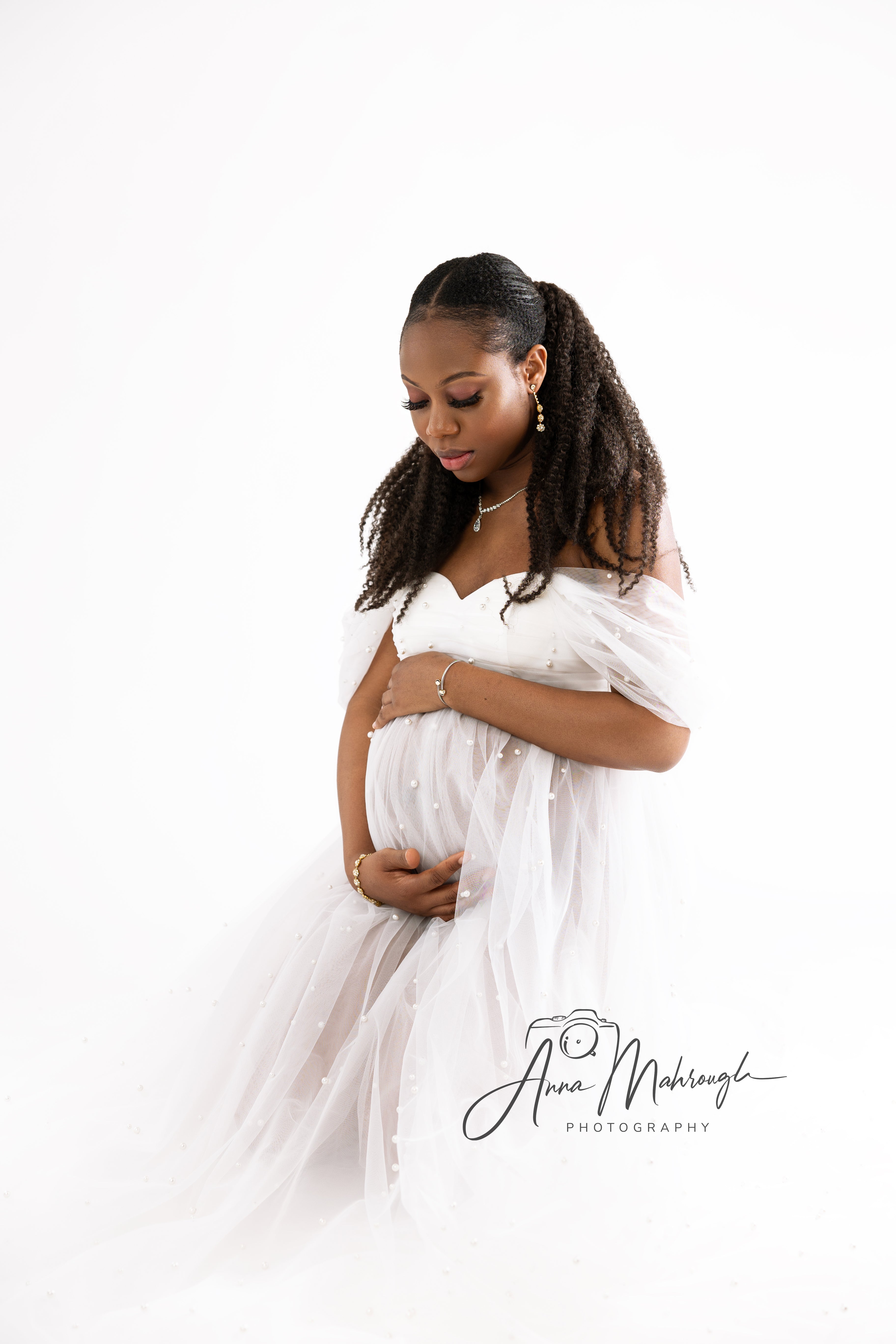 Kate White Tube Top Mesh Maternity Photoshoot Dress - Kate Backdrop AU