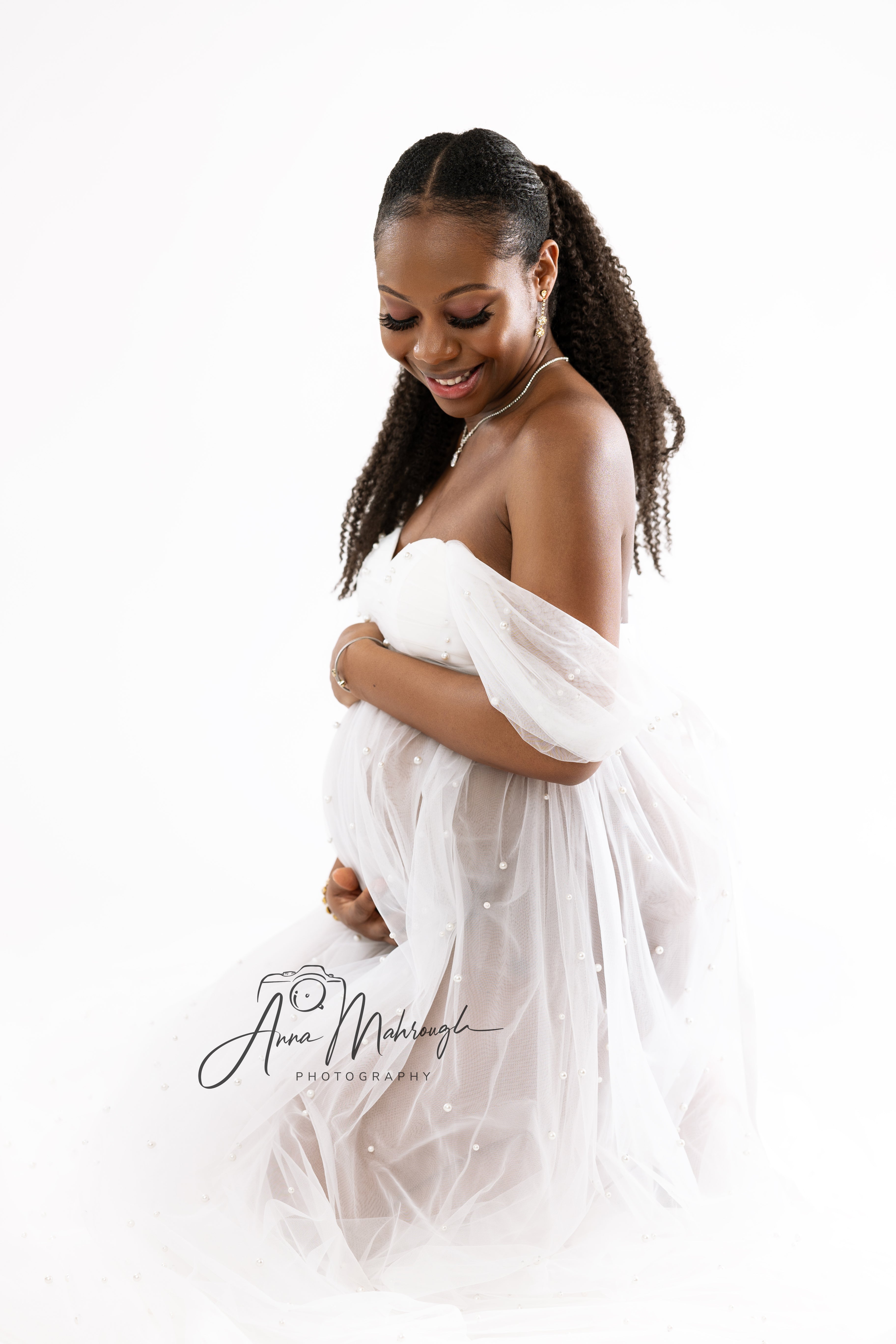 Kate White Tube Top Mesh Maternity Photoshoot Dress - Kate Backdrop AU