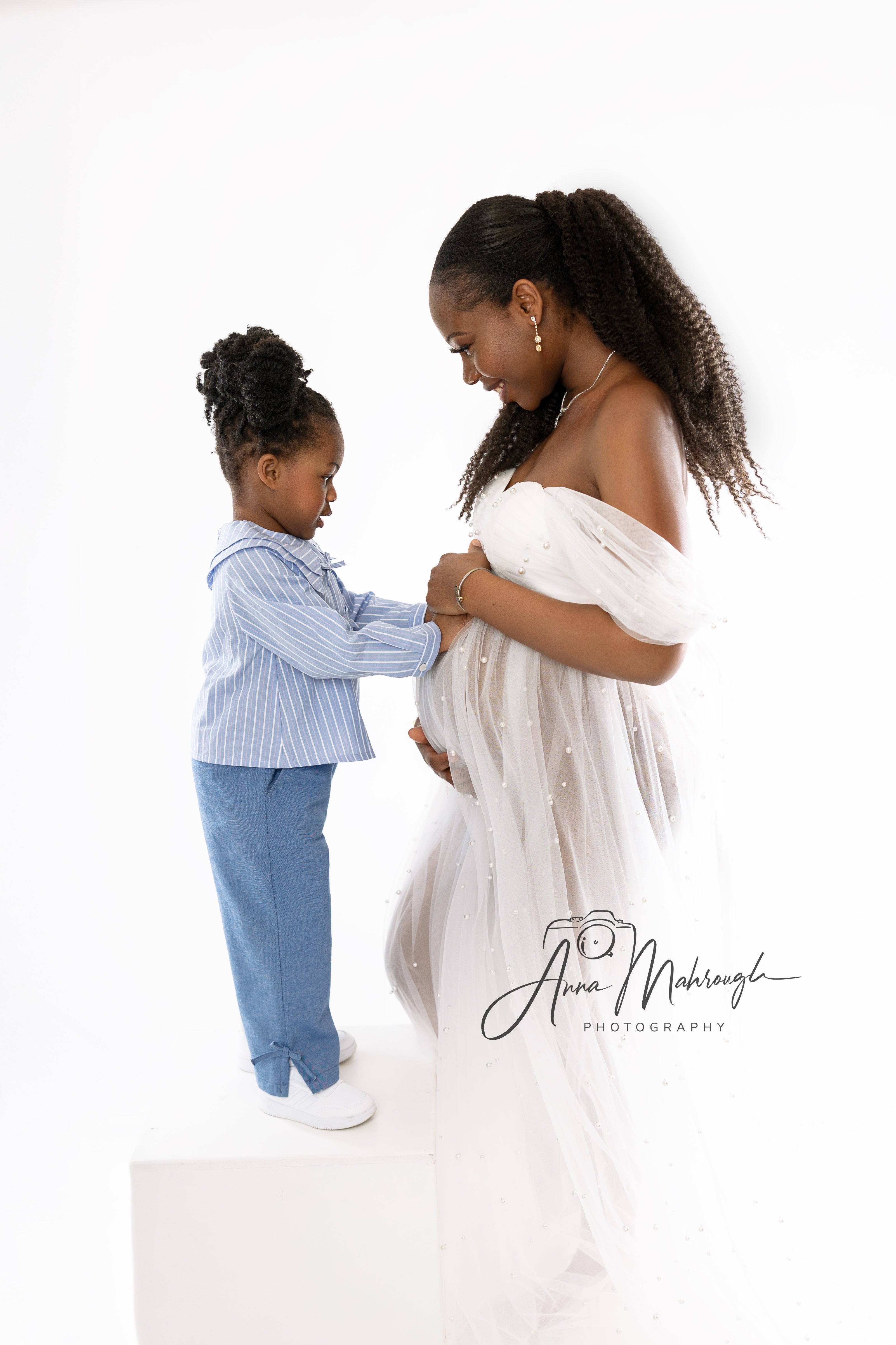 Kate White Tube Top Mesh Maternity Photoshoot Dress - Kate Backdrop AU