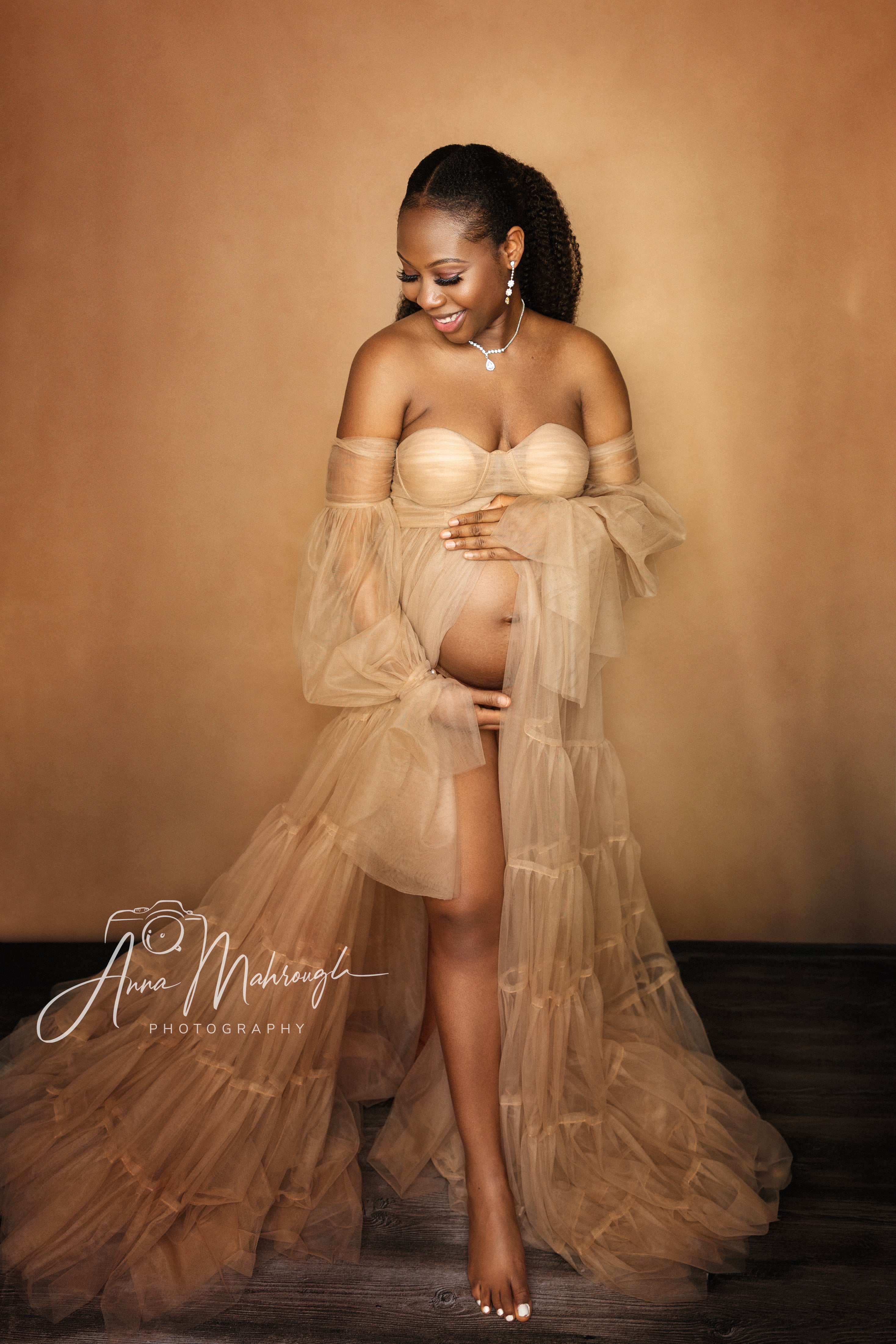 Kate Light Brown Sexy Tulle Maternity Photoshoot Dress - Kate Backdrop AU