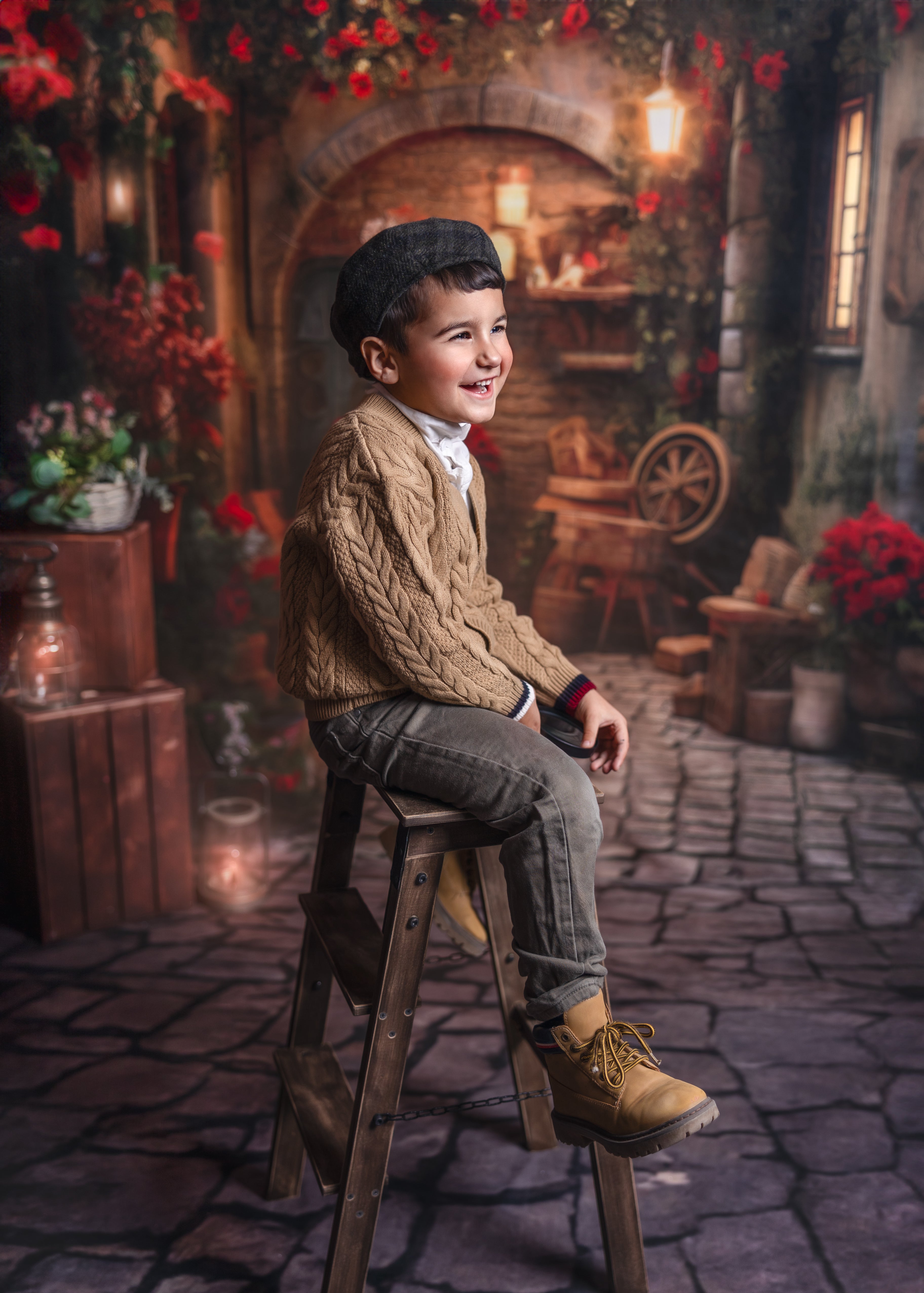 Kate Valentine's Day Rose Street Corner Stone Floor Backdrop Designed by Emetselch - Kate Backdrop AU