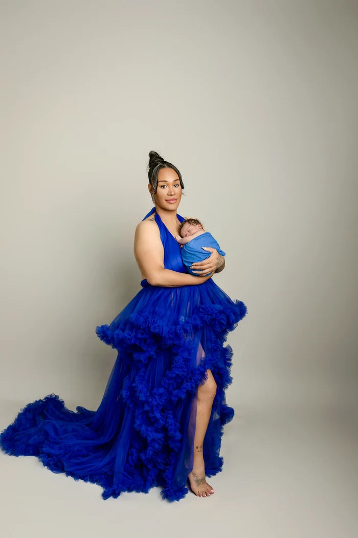 Kate Sapphire Blue Halter Neck Maternity Dress Photoshoot Dress - Kate Backdrop AU