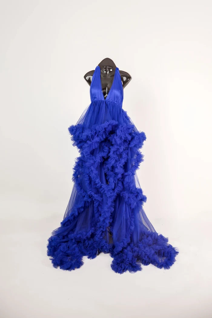 Kate Sapphire Blue Halter Neck Maternity Dress Photoshoot Dress - Kate Backdrop AU