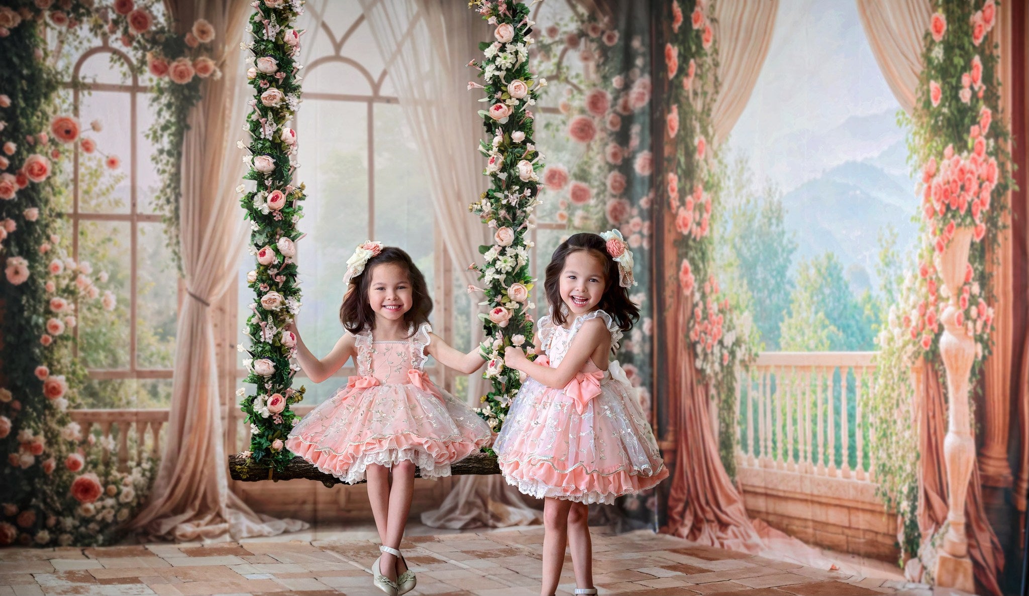 Kate Spring Flowers Curtain Balcony Room Set(8ftx8ft&10ftx8ft&8ftx10ft) - Kate Backdrop AU