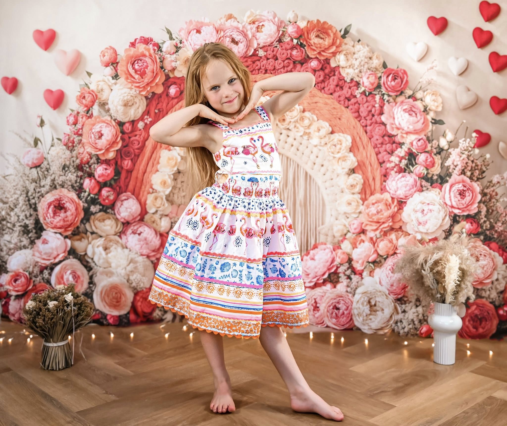 Kate Boho Floral Arch Heart Pink Backdrop Designed by Emetselch - Kate Backdrop AU