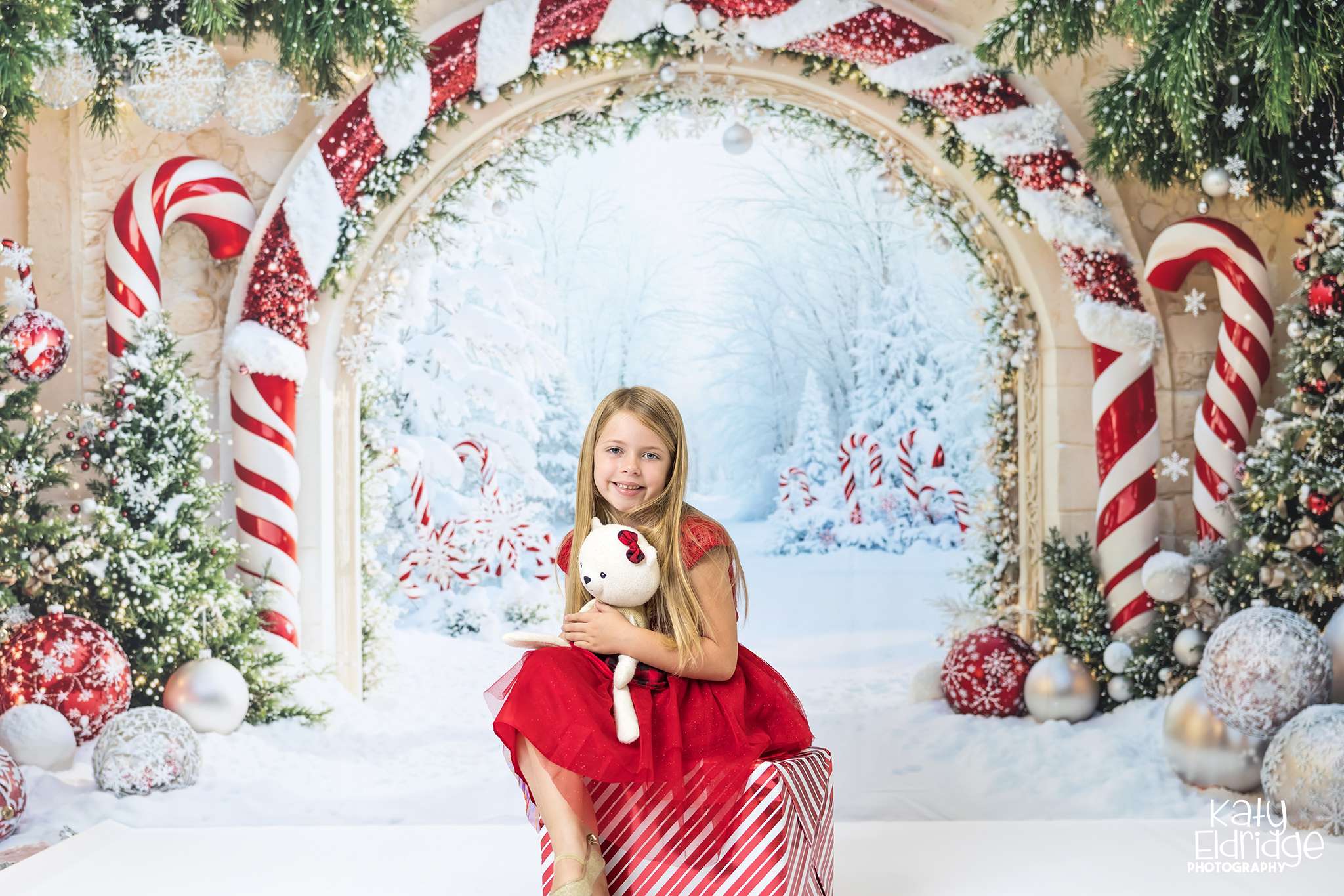 Kate Candy Christmas Arch Snow Backdrop Designed by Emetselch - Kate Backdrop AU