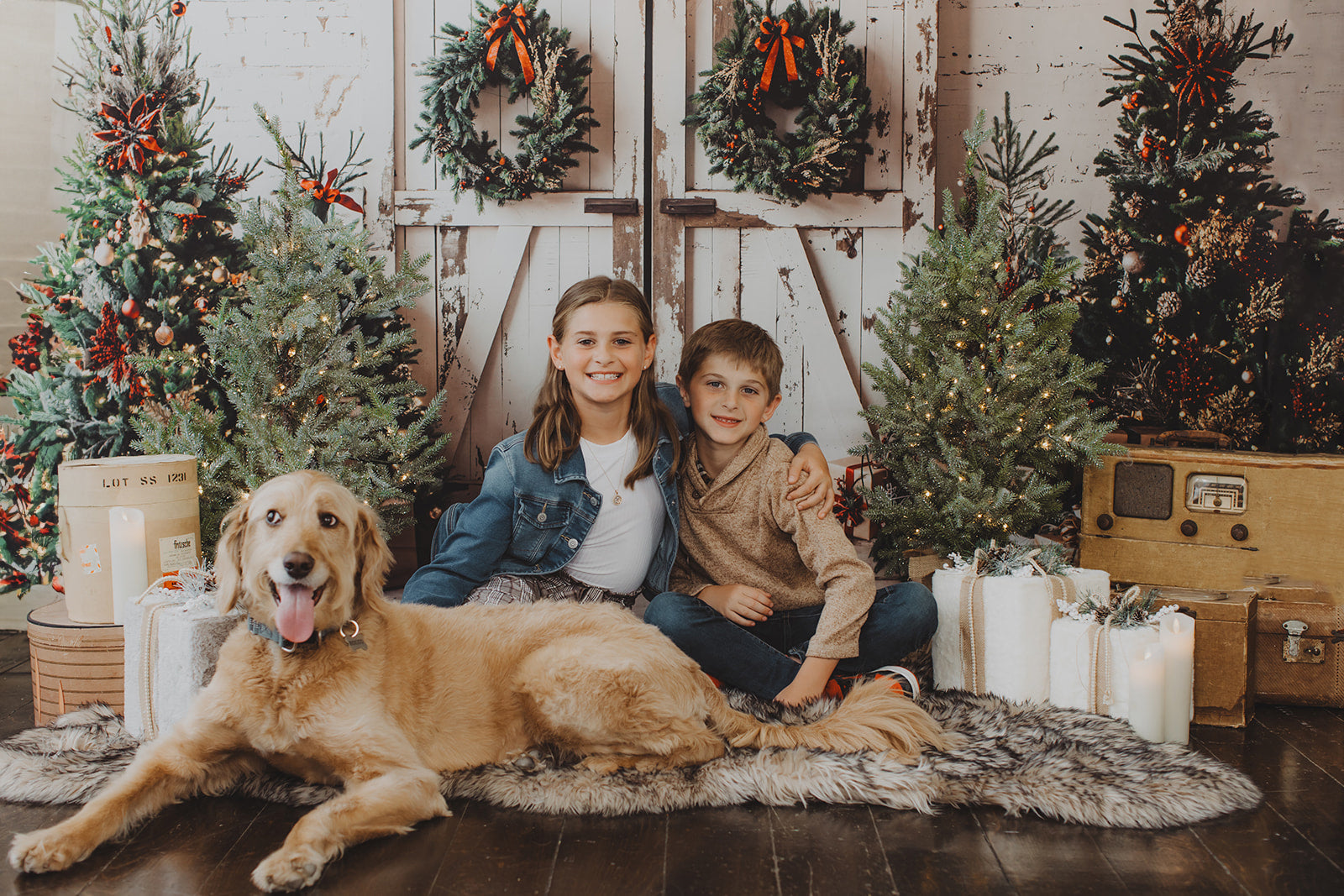 Kate Christmas Backdrop White Shabby Barn Door Designed by Emetselch - Kate Backdrop AU