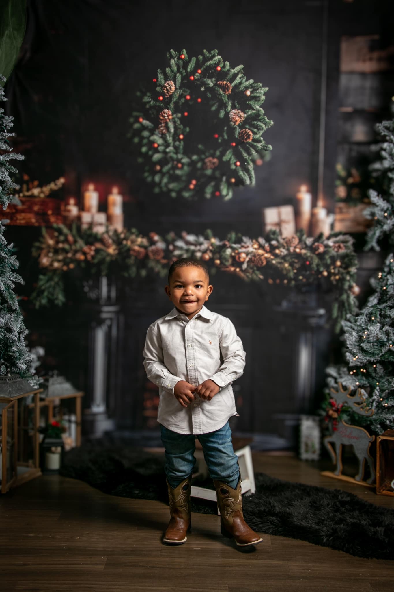 Kate Christmas Black Modern Fireplace Backdrop Designed by Emetselch - Kate Backdrop AU