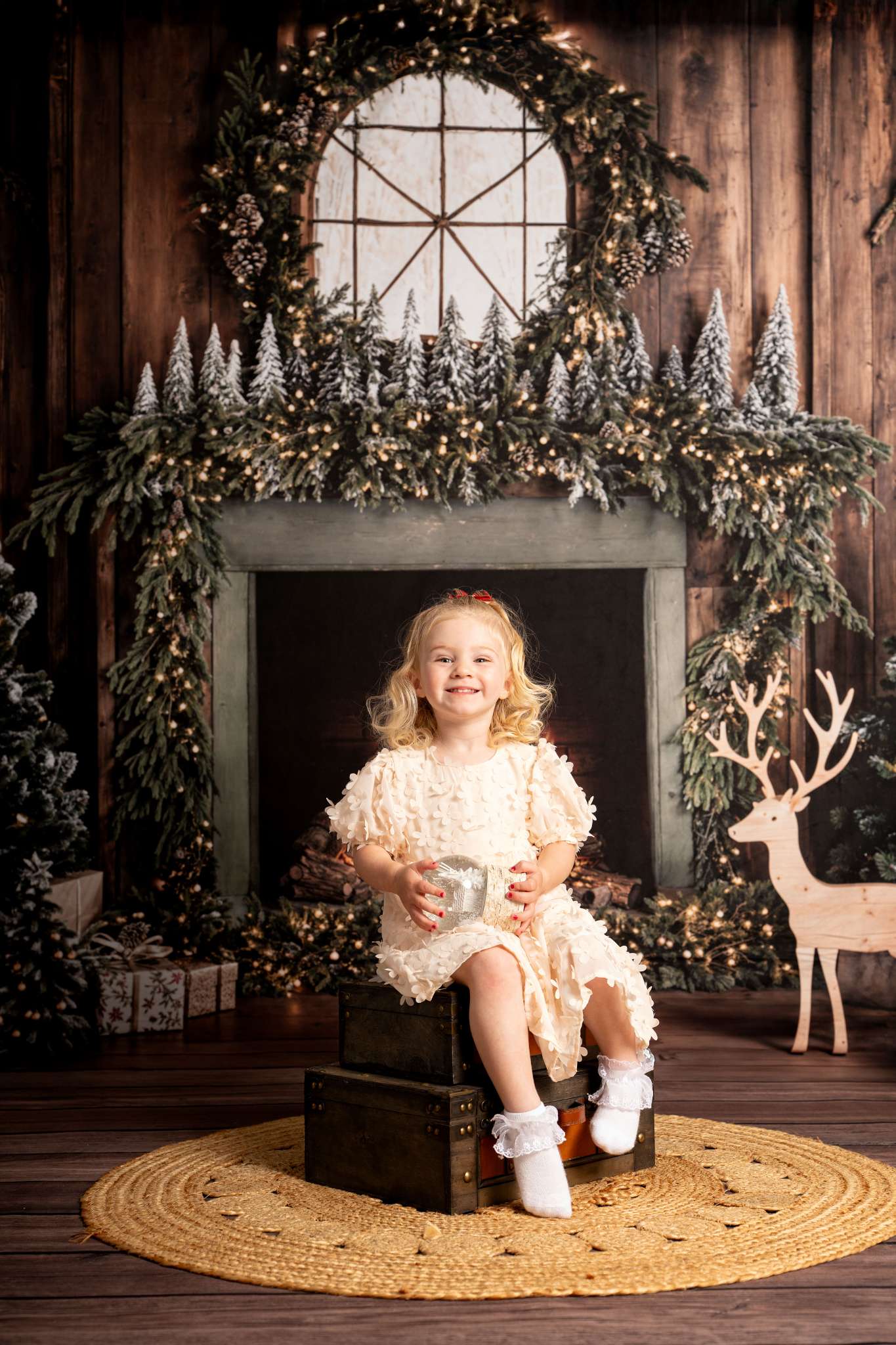 Kate Wood Christmas Fireplace Deer Backdrop Designed by Emetselch - Kate Backdrop AU