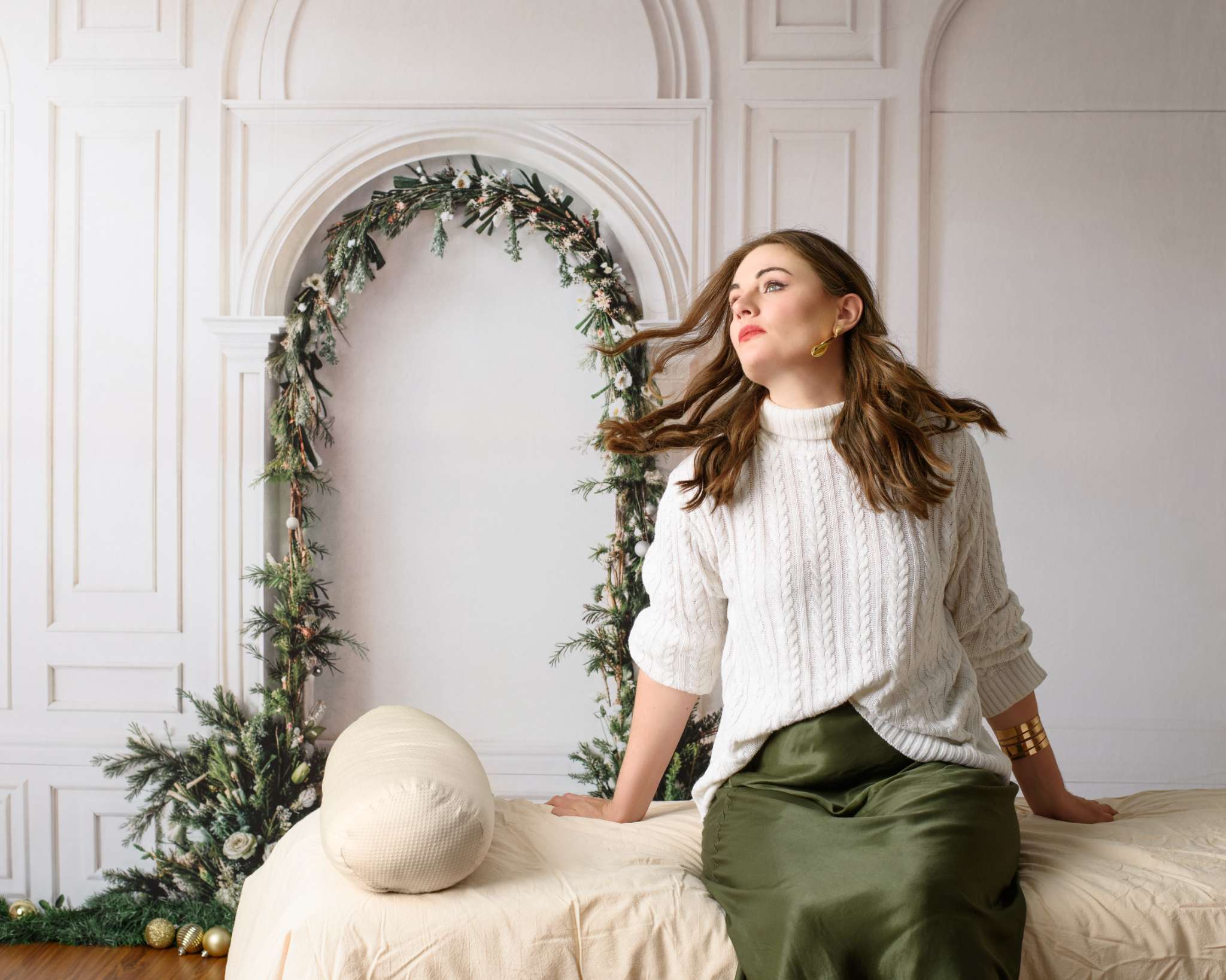Kate Christmas Green Arch White Wall Backdrop Designed by Emetselch - Kate Backdrop AU