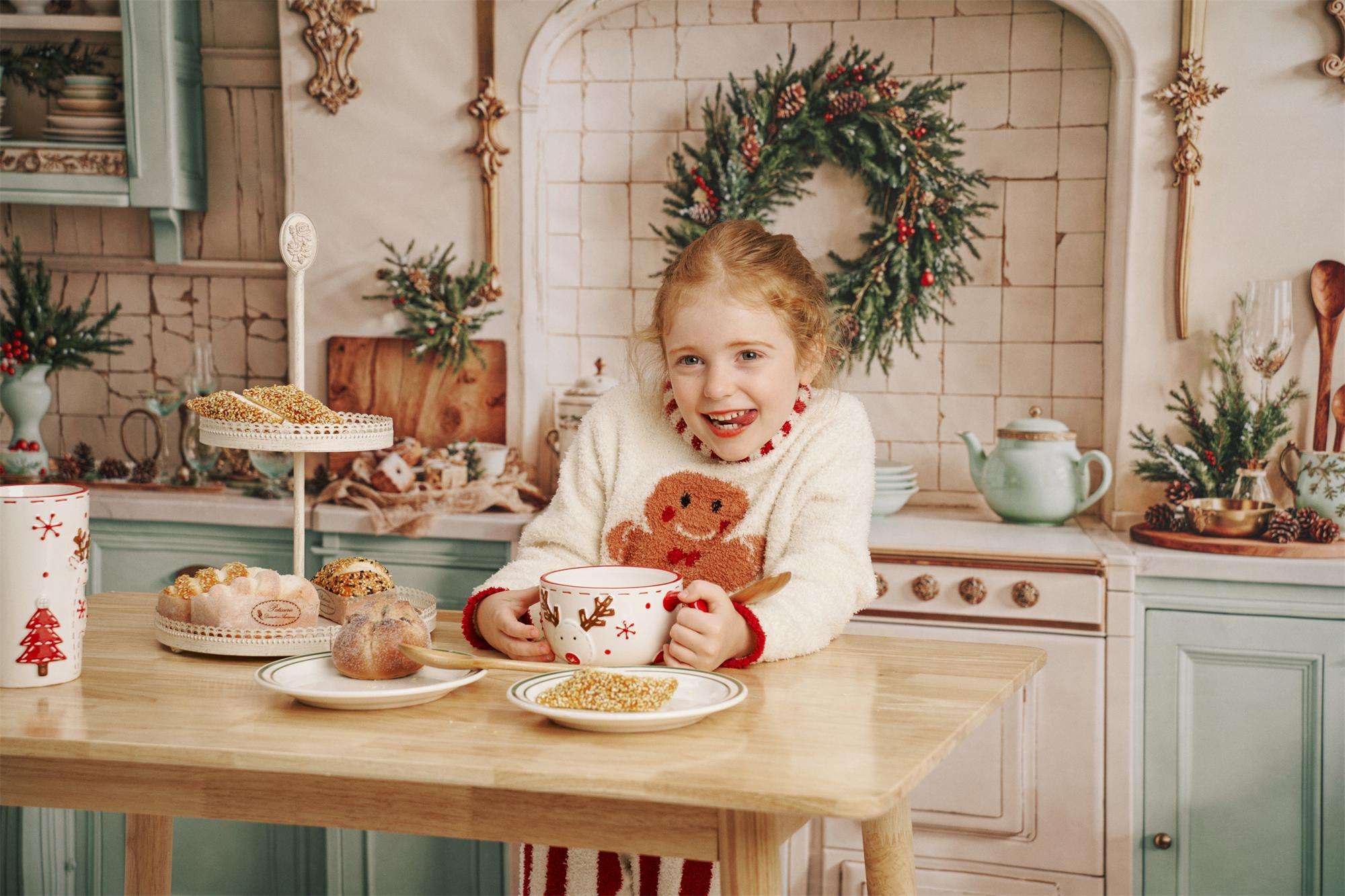 Kate Christmas Kitchen Green Cabinets Backdrop Designed by Emetselch - Kate Backdrop AU