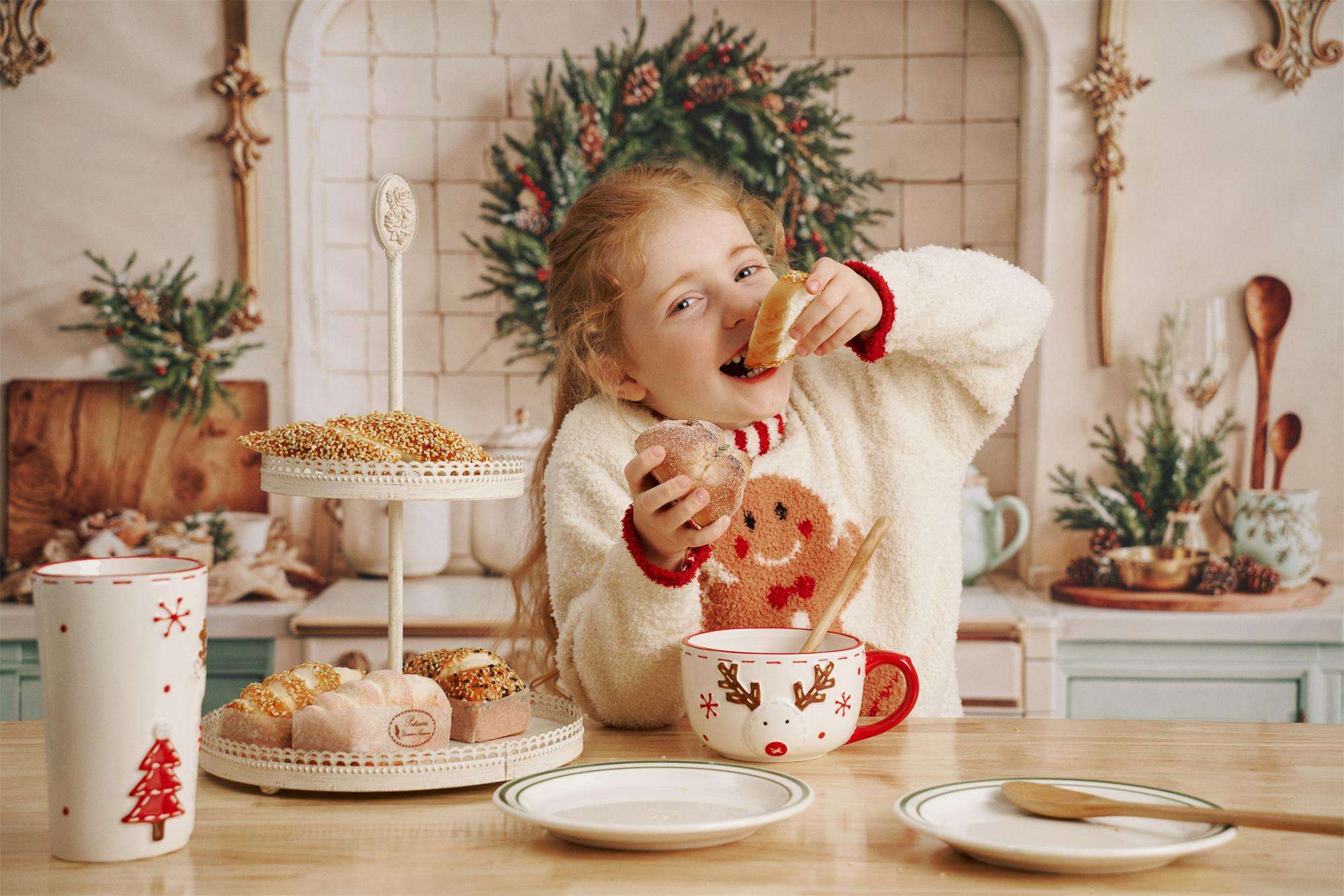Kate Christmas Kitchen Green Cabinets Backdrop Designed by Emetselch - Kate Backdrop AU