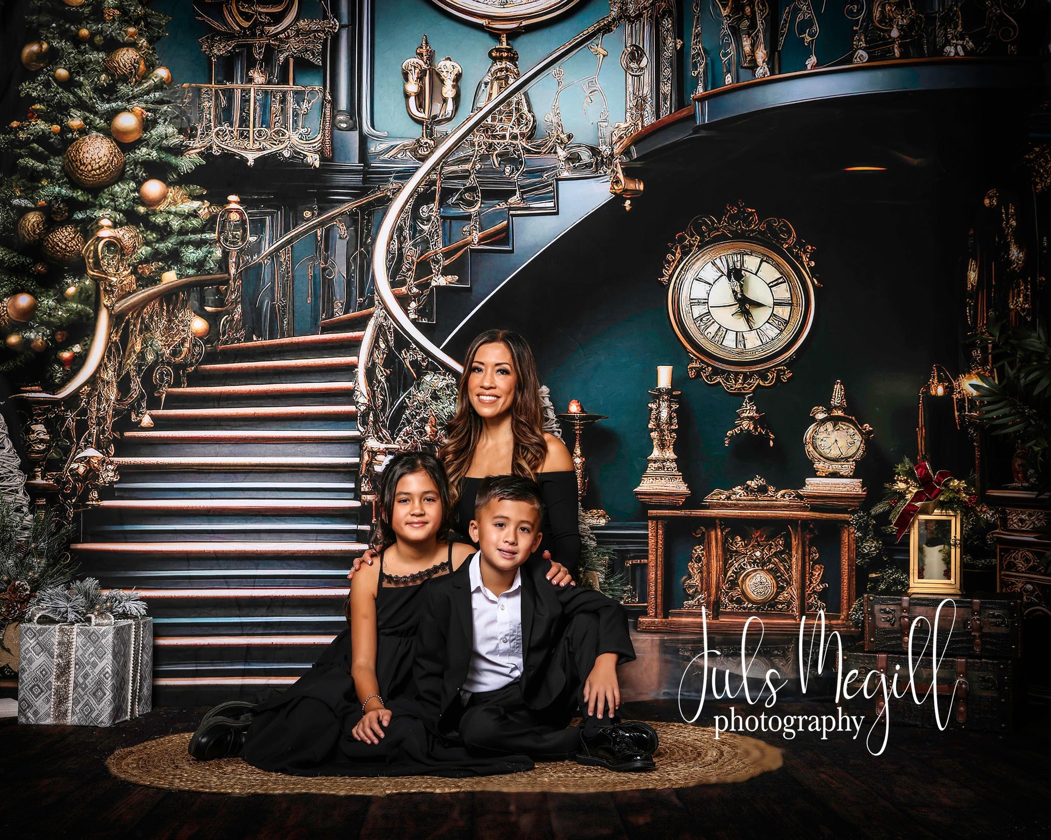 Kate Christmas Stair Clock Backdrop Designed by Chain Photography - Kate Backdrop AU