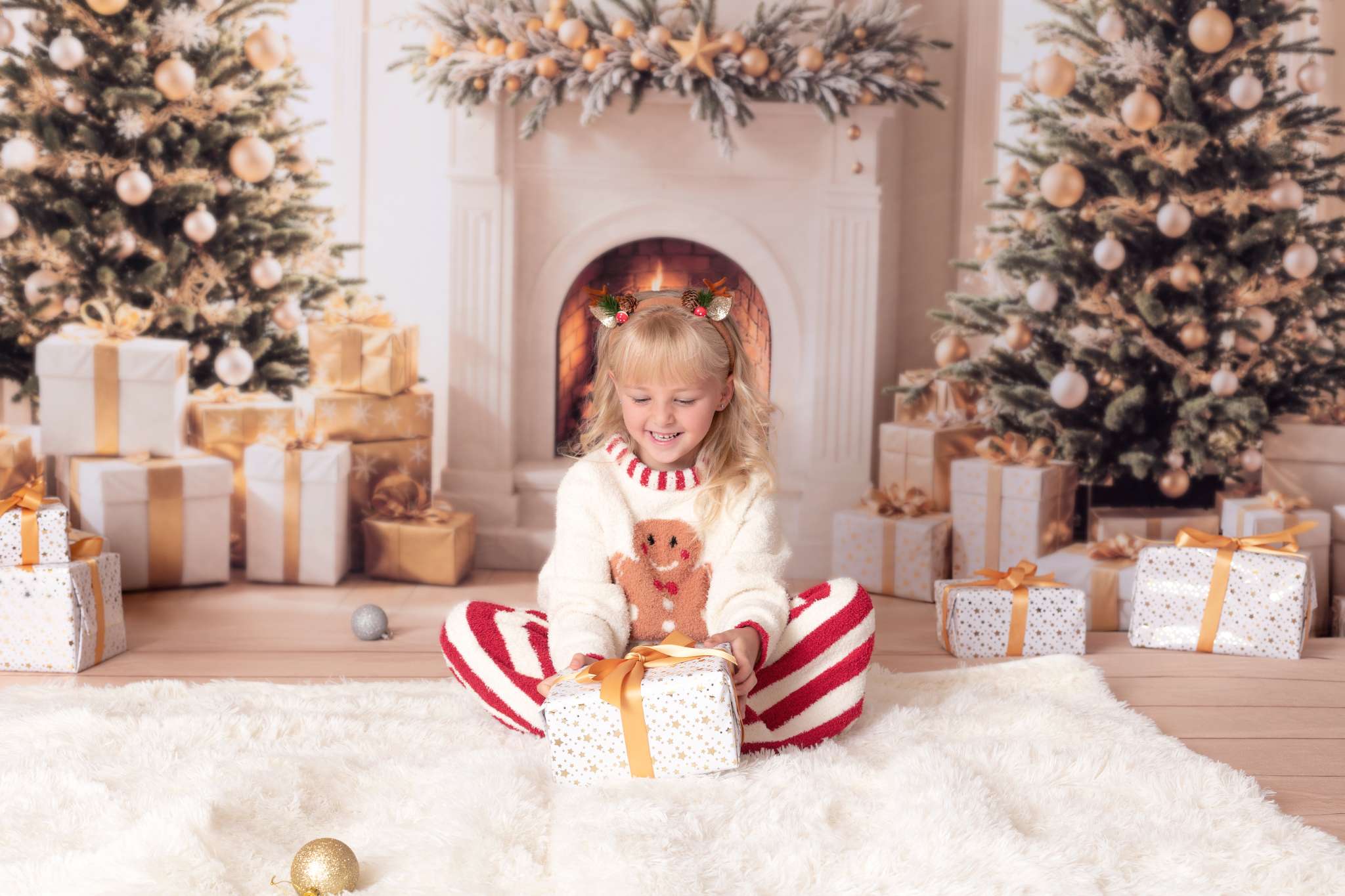 Kate Fireplace Christmas Trees Wreath Backdrop Designed by Emetselch - Kate Backdrop AU