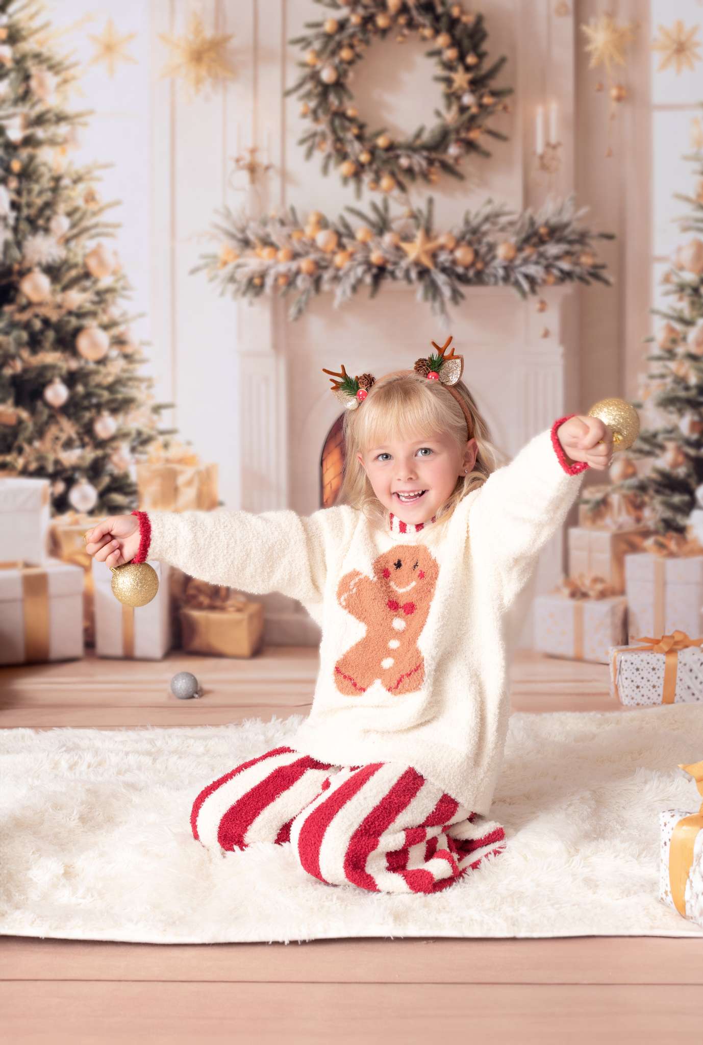 Kate Fireplace Christmas Trees Wreath Backdrop Designed by Emetselch - Kate Backdrop AU