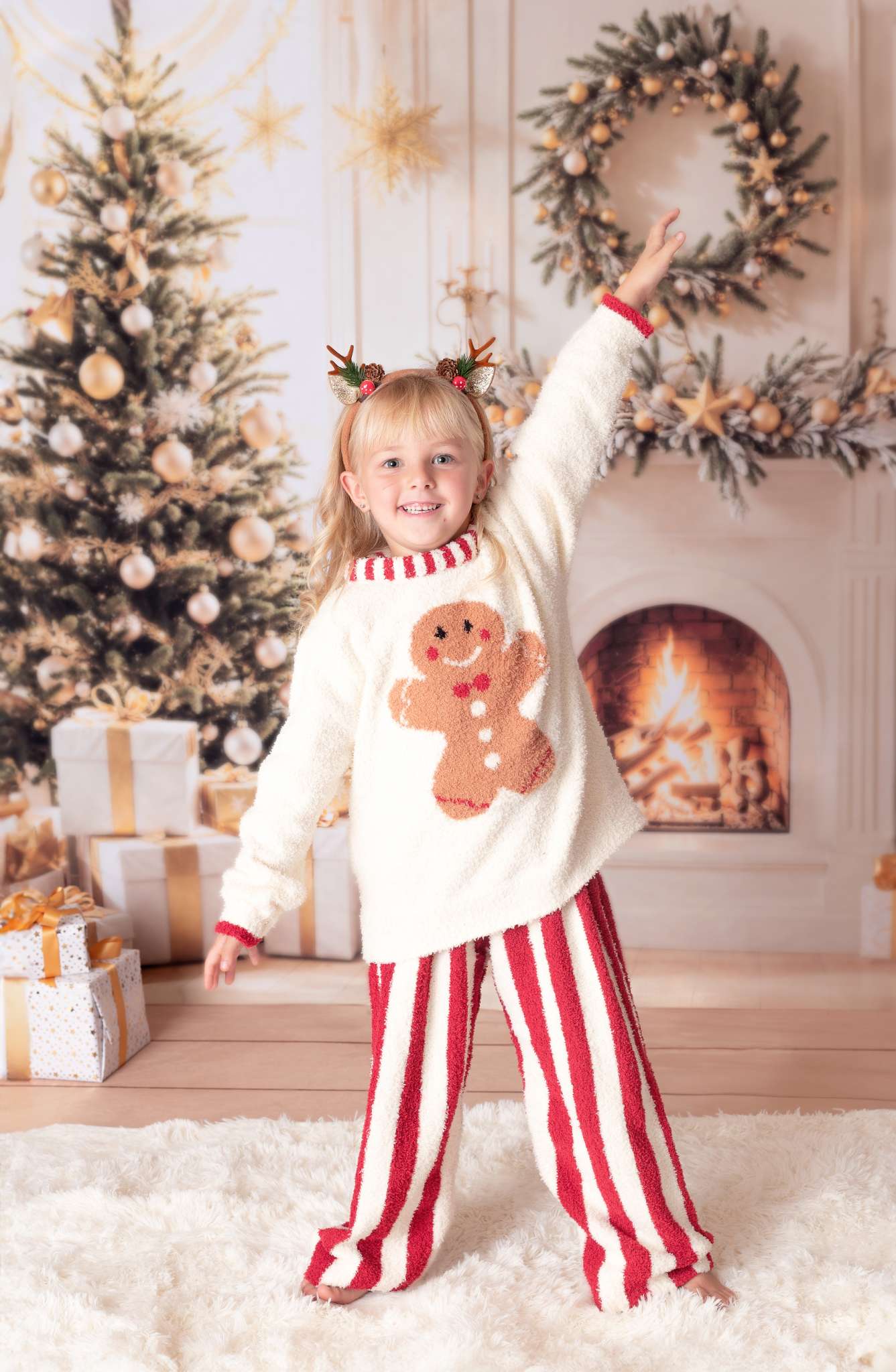 Kate Fireplace Christmas Trees Wreath Backdrop Designed by Emetselch - Kate Backdrop AU