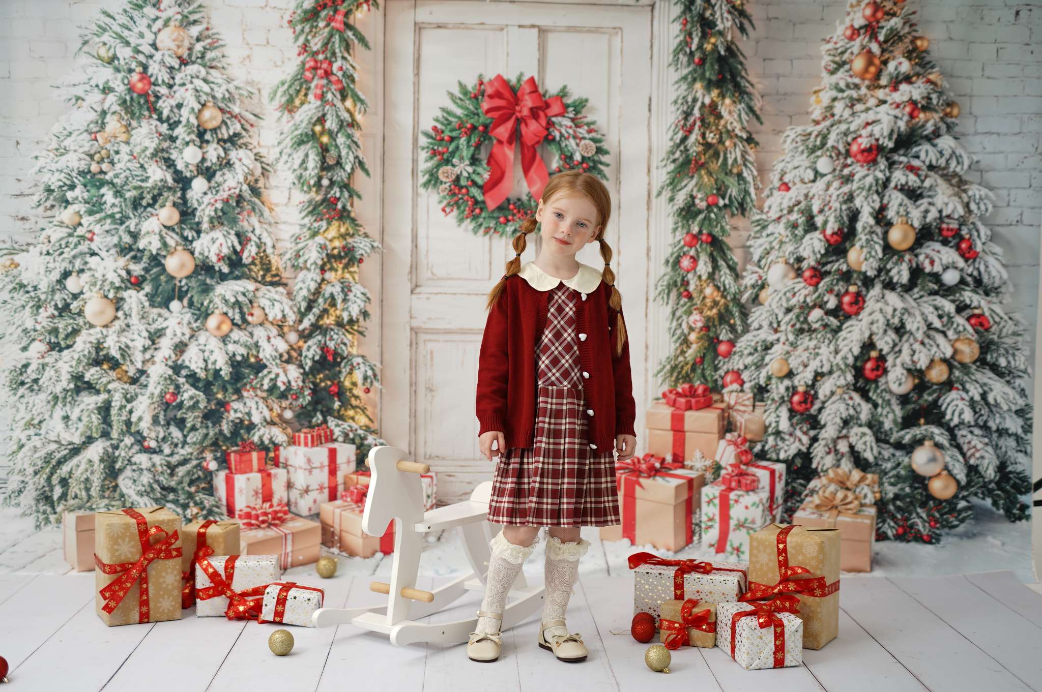 Kate Christmas Tree Retro Door Backdrop+Wood Grain Floor Backdrop for Photography - Kate Backdrop AU