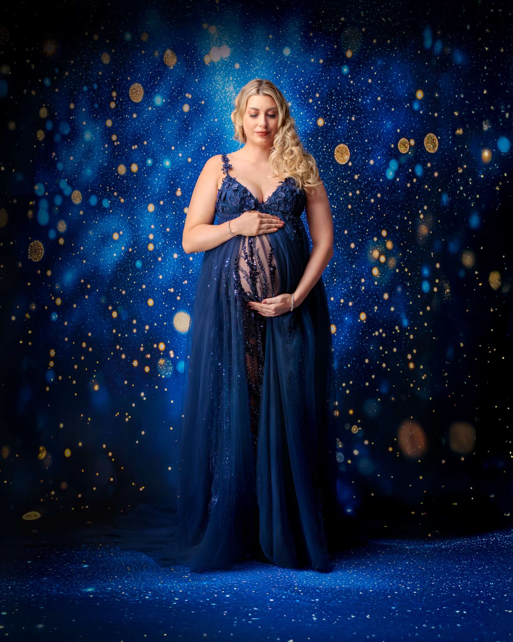 Kate Fleece Dark Blue Bokeh Backdrop Designed by Emetselch - Kate Backdrop AU