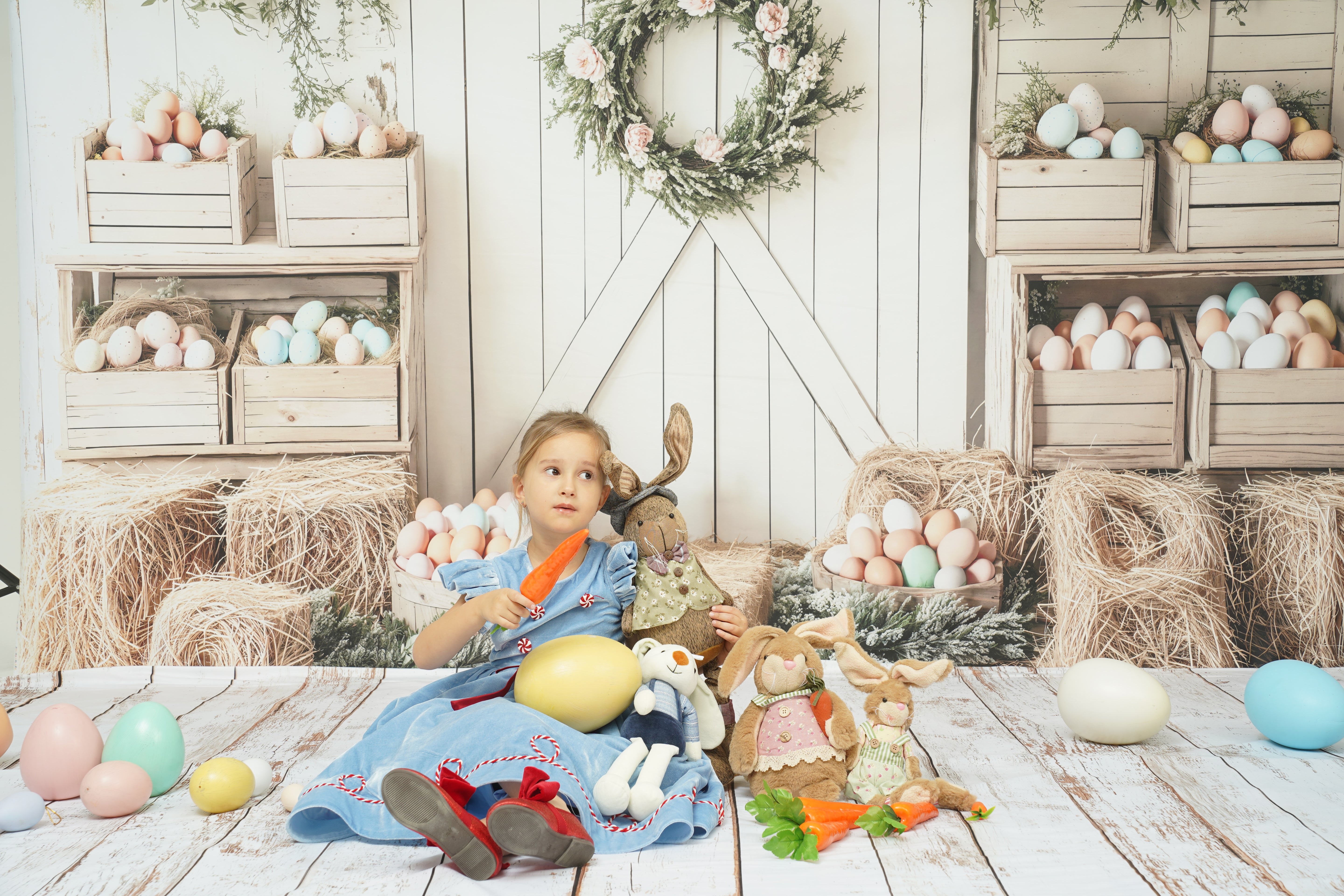 Kate Easter Floral Egg Farmhouse Backdrop Designed by Emetselch - Kate Backdrop AU